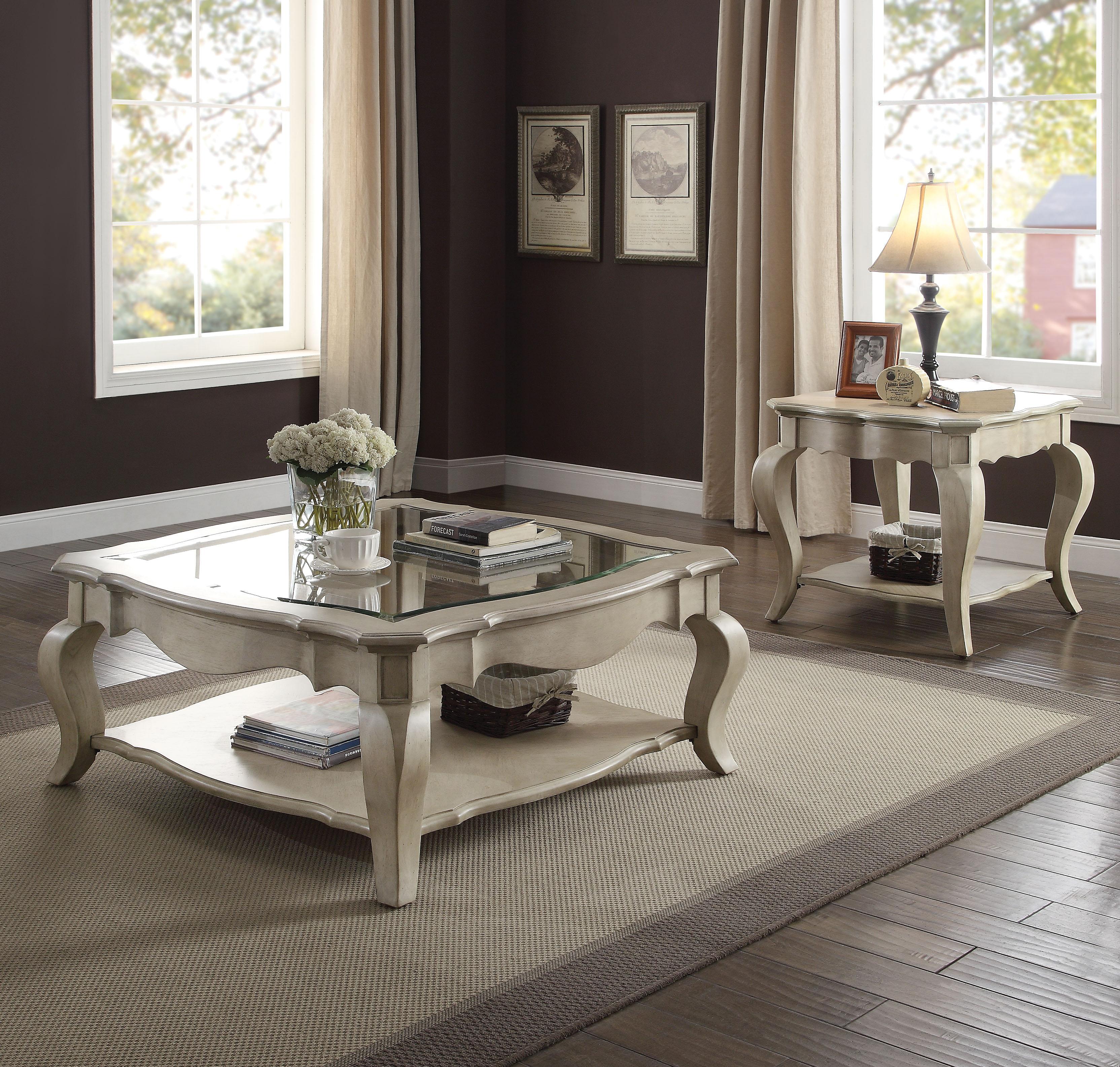 Chelmsford Antique Taupe & Clear Glass Coffee Table - Luxury Home Furniture (MI)