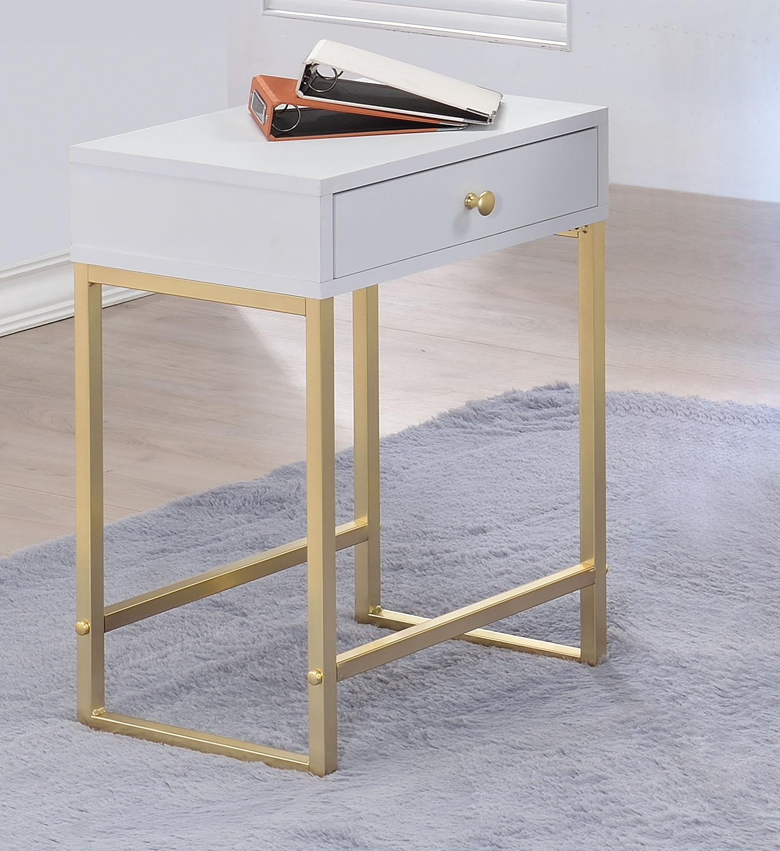 Coleen White & Brass Side Table - Luxury Home Furniture (MI)