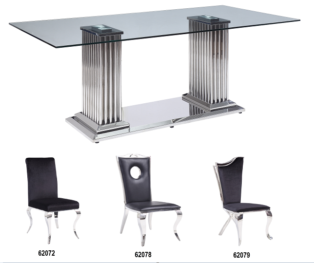 Cyrene Stainless Steel & Clear Glass Dining Table - Luxury Home Furniture (MI)
