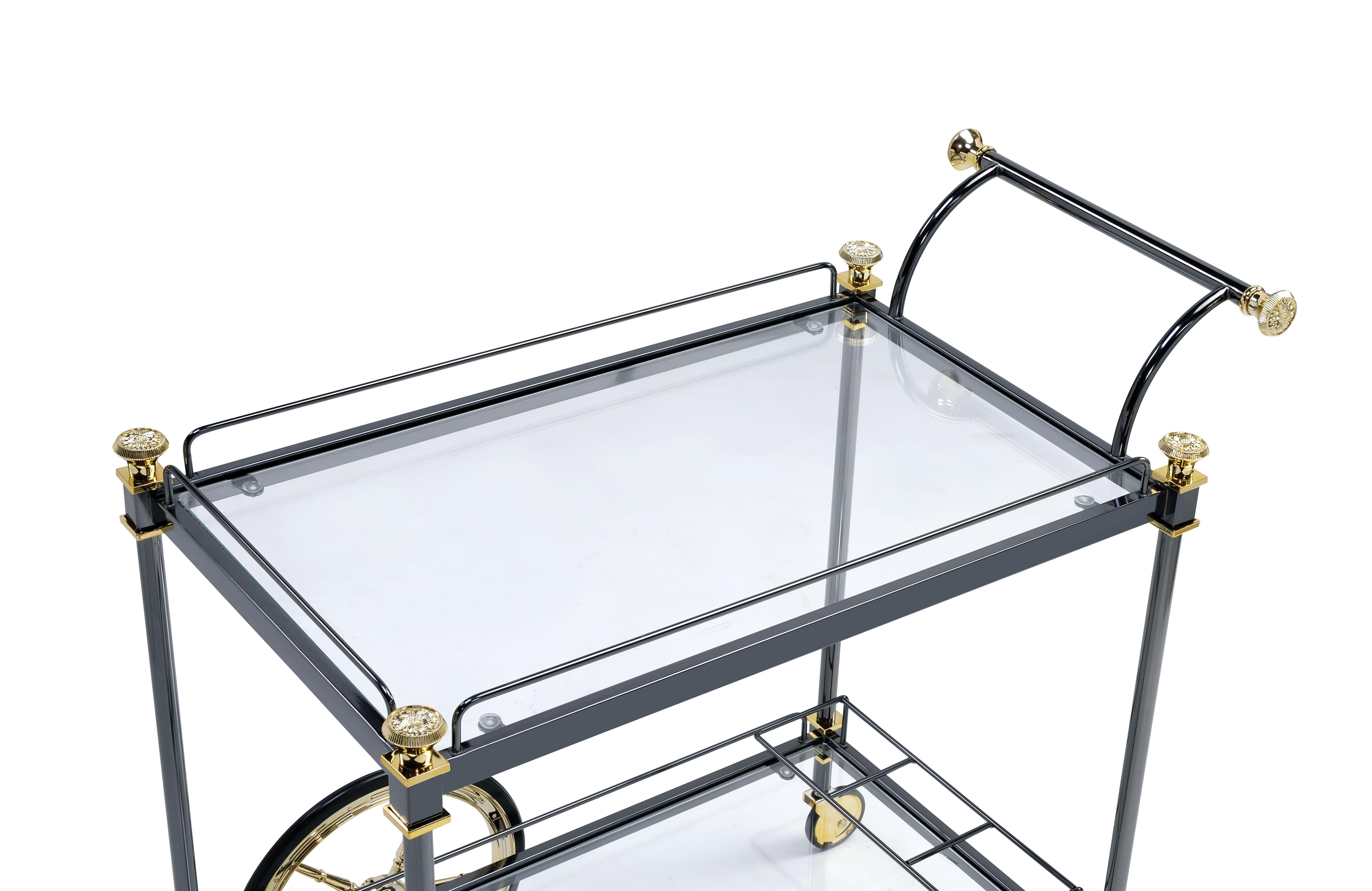 Cyrus Black/Gold & Clear Glass Serving Cart - Luxury Home Furniture (MI)