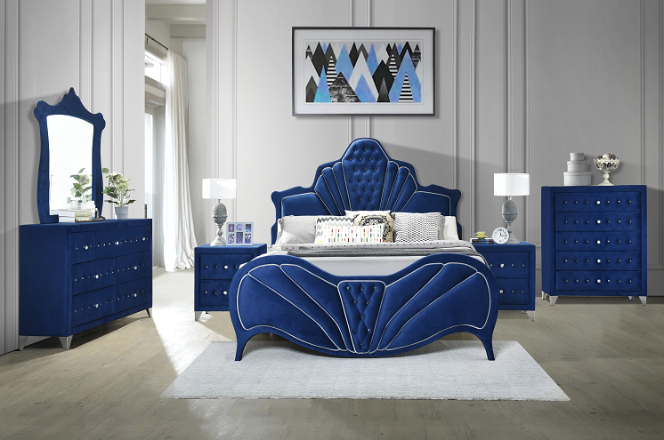 Dante Blue Velvet Queen Bed - Luxury Home Furniture (MI)