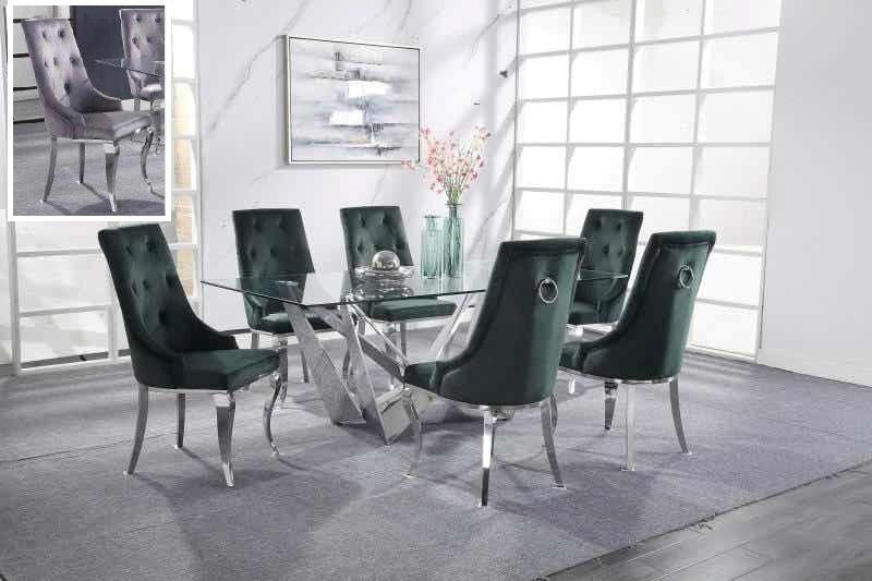 Dekel Clear Glass & Stainless Steel Dining Room Set - Luxury Home Furniture (MI)