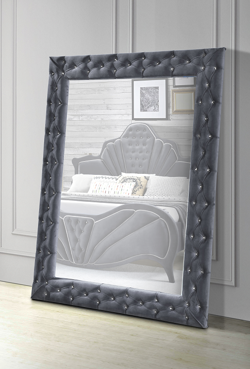 Dante Gray Velvet Accent Floor Mirror - Luxury Home Furniture (MI)