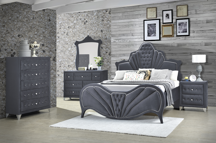Dante Gray Velvet Queen Bed - Luxury Home Furniture (MI)