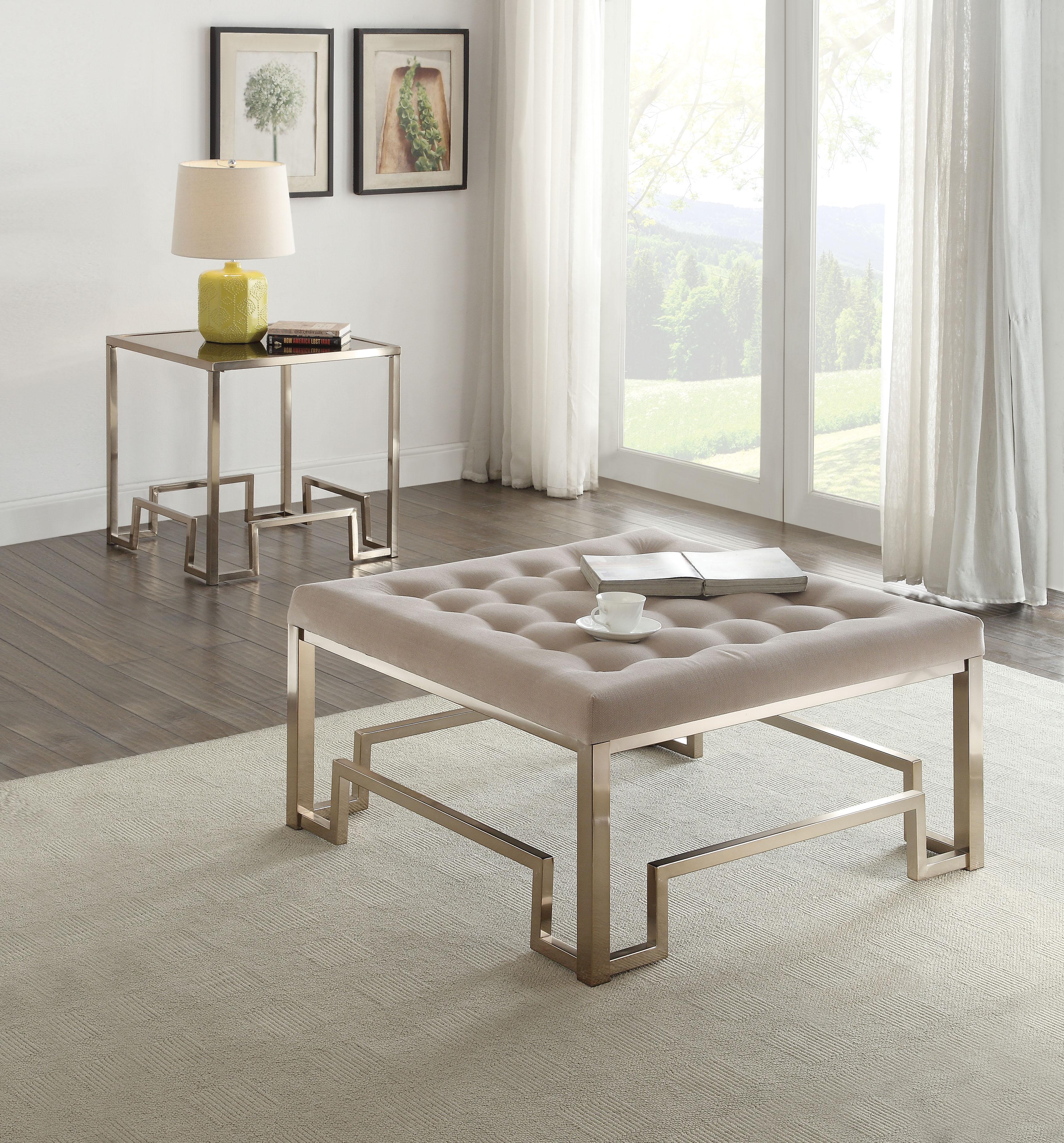 Damien Fabric & Champagne Cocktail Ottoman - Luxury Home Furniture (MI)