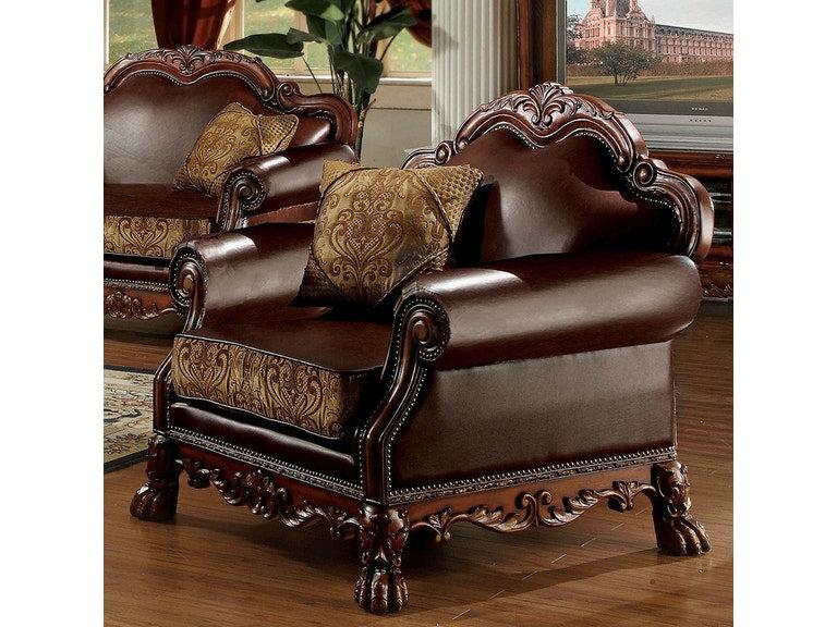 Dresden Brown PU & Chenille, Cherry Oak Chair & 1 Pillow - Luxury Home Furniture (MI)