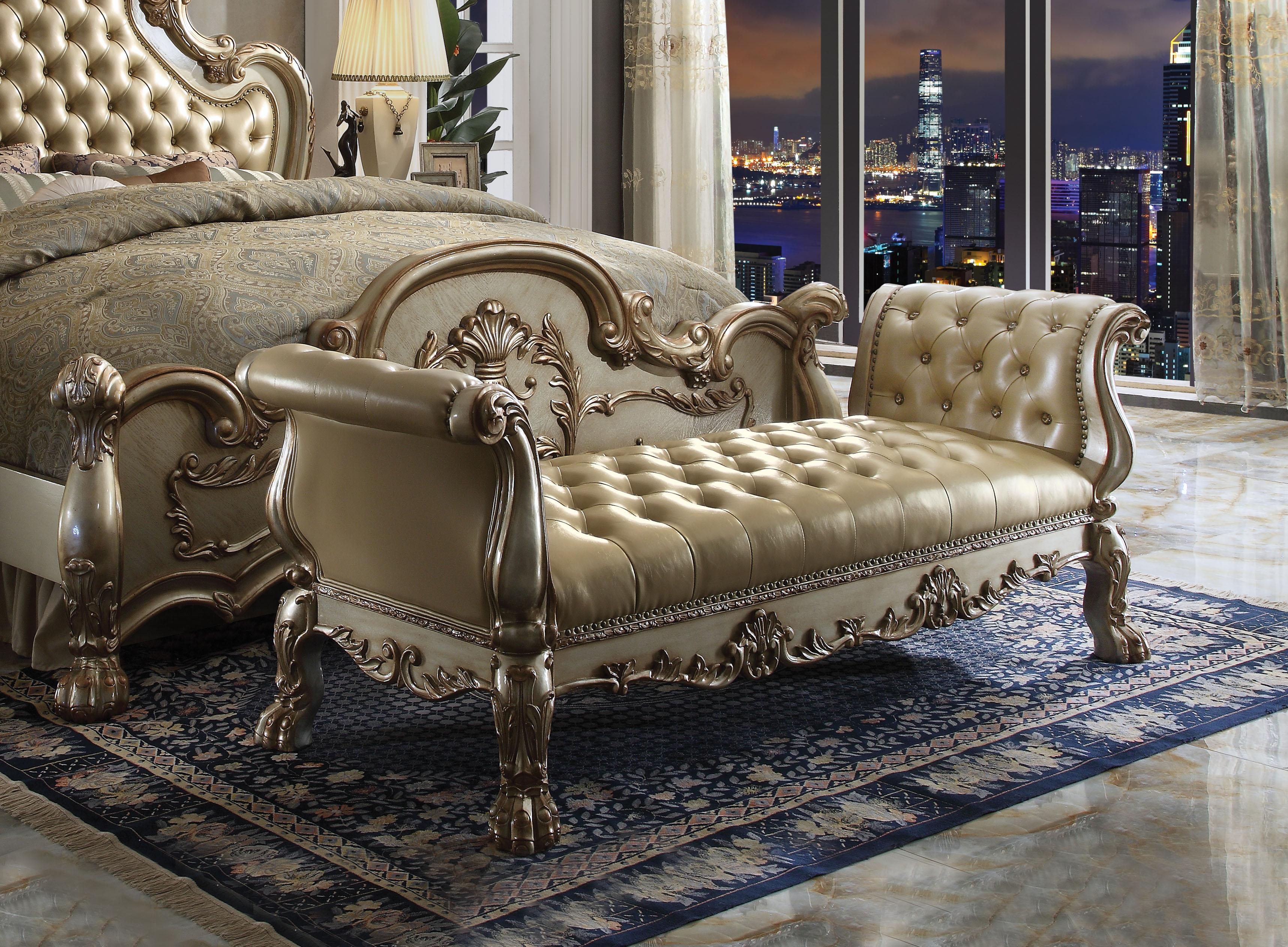 Dresden Bone PU & Gold Patina Bench - Luxury Home Furniture (MI)
