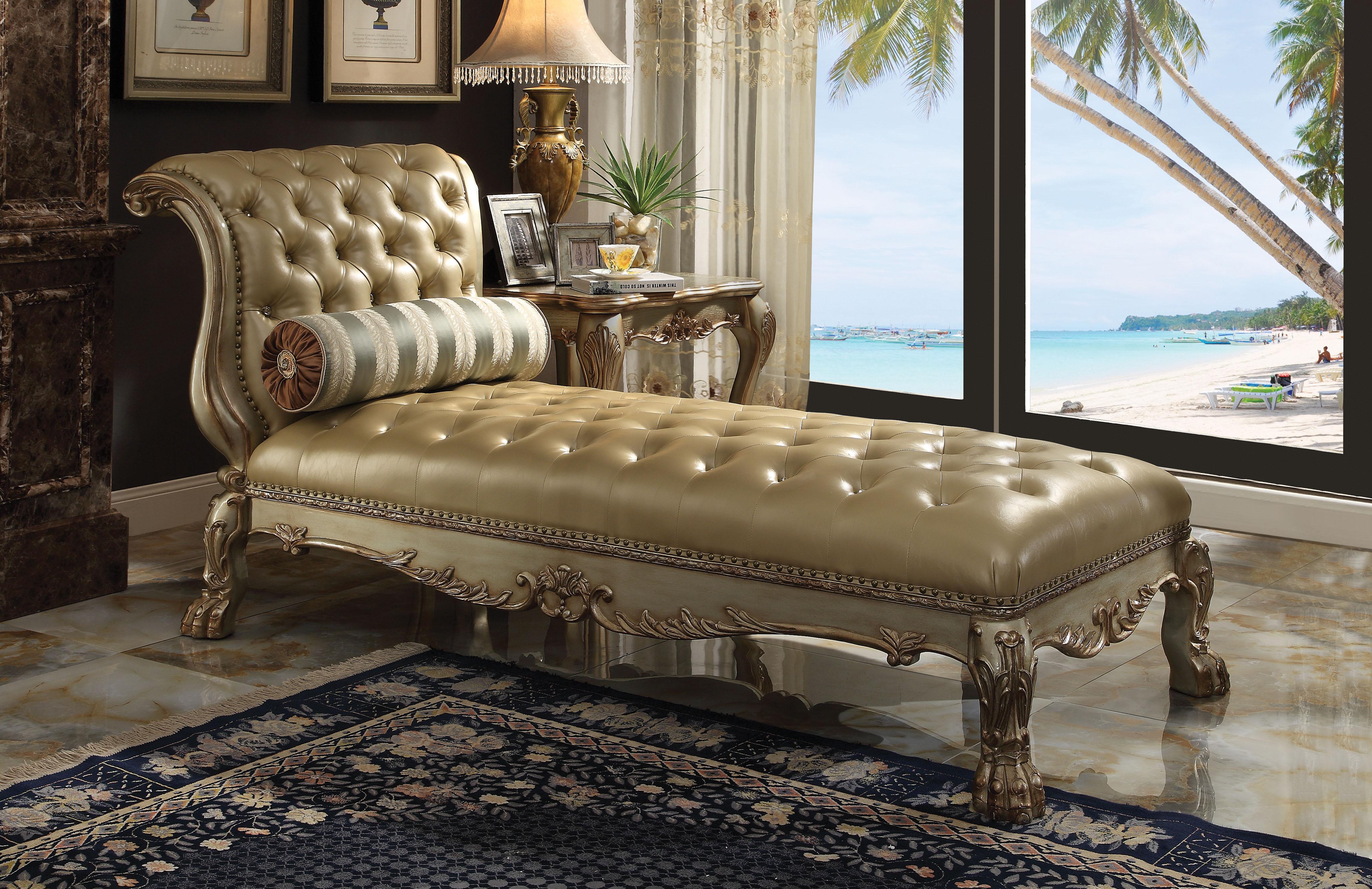 Dresden Bone PU & Gold Patina Chaise & Pillow - Luxury Home Furniture (MI)