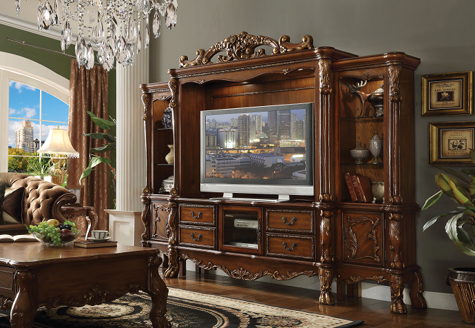 Dresden Cherry Oak Entertainment Center (Side Piers & Bridge) - Luxury Home Furniture (MI)