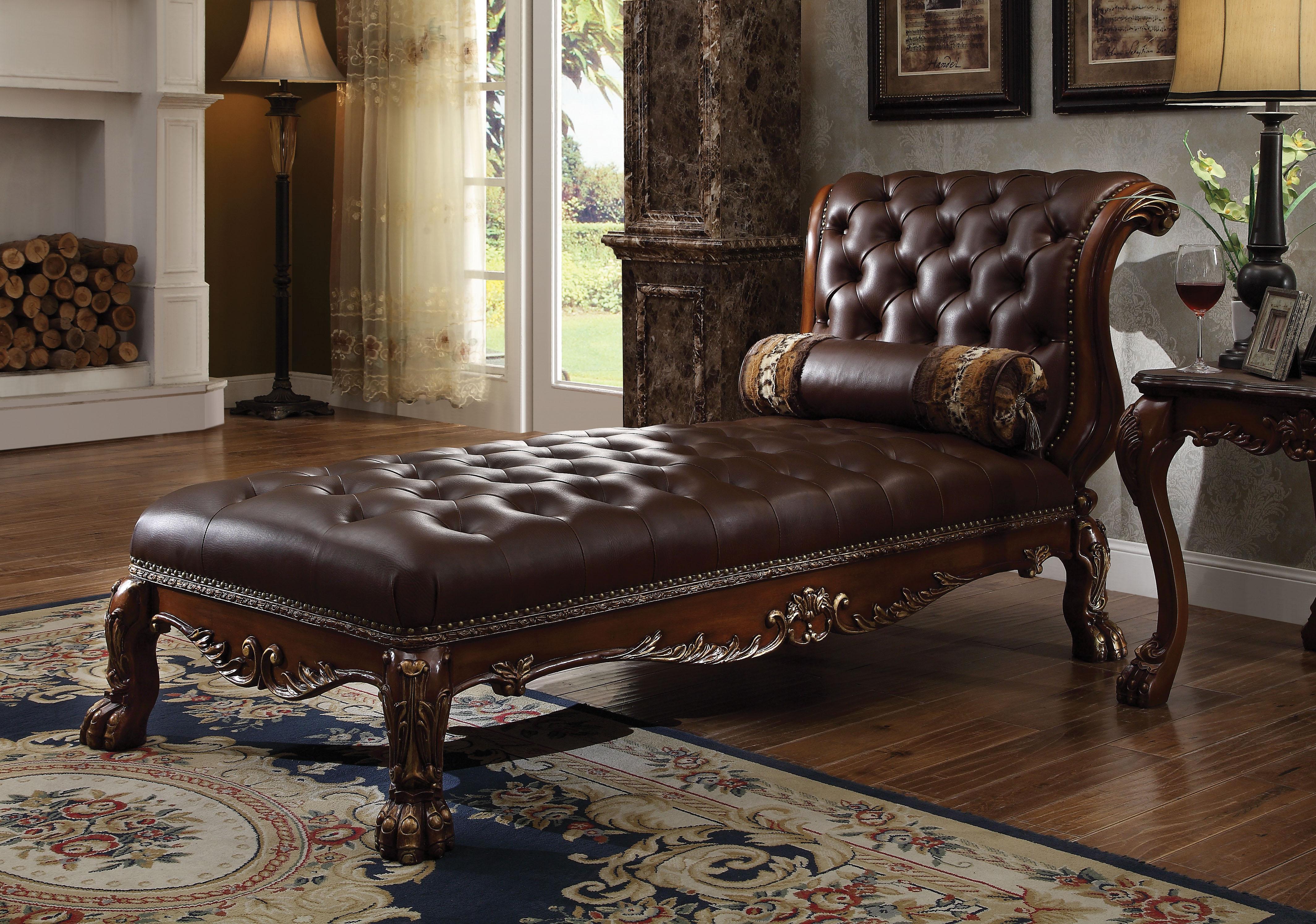 Dresden PU & Cherry Oak Chaise & Pillow - Luxury Home Furniture (MI)