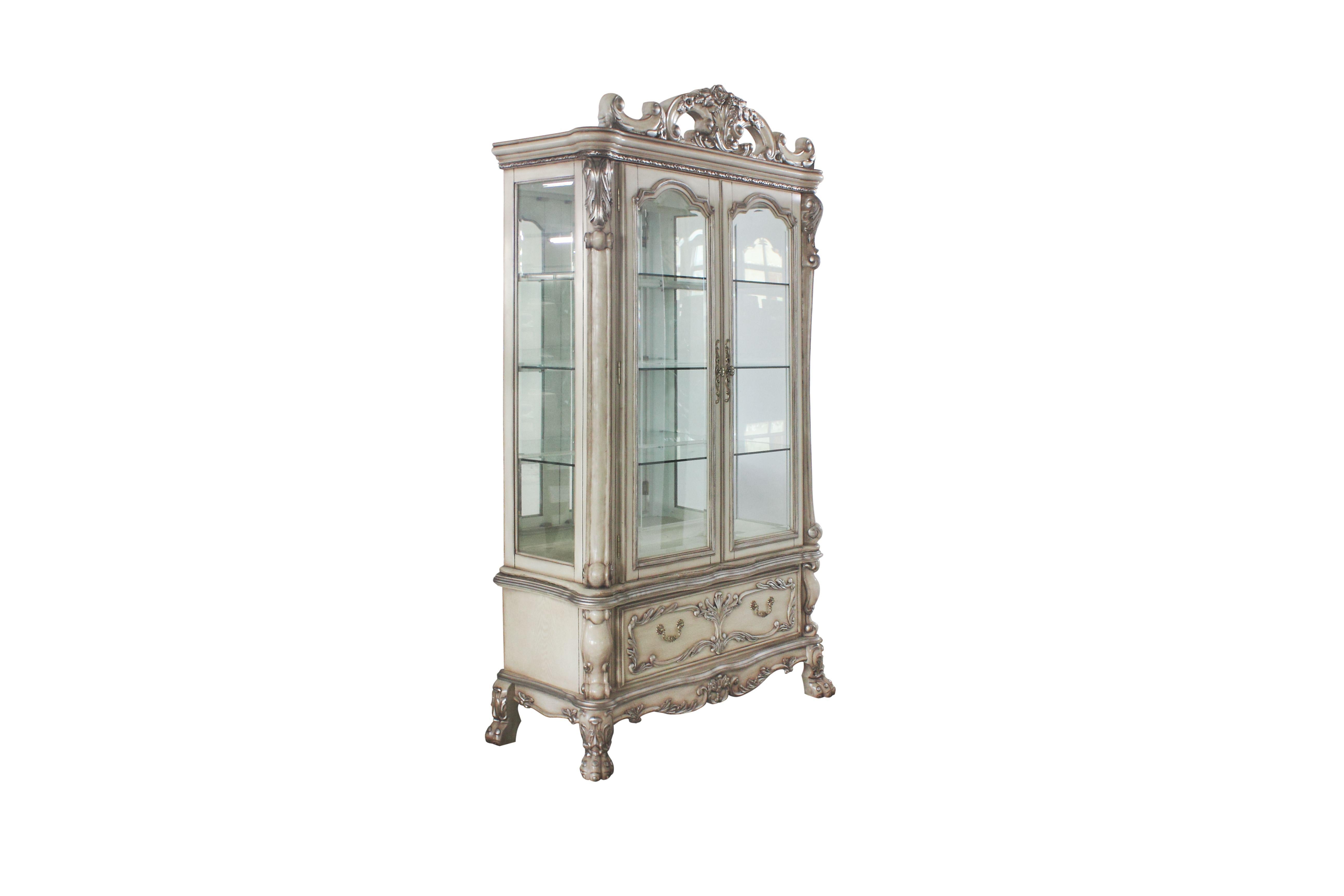 Dresden Vintage Bone White Curio Cabinet - Luxury Home Furniture (MI)