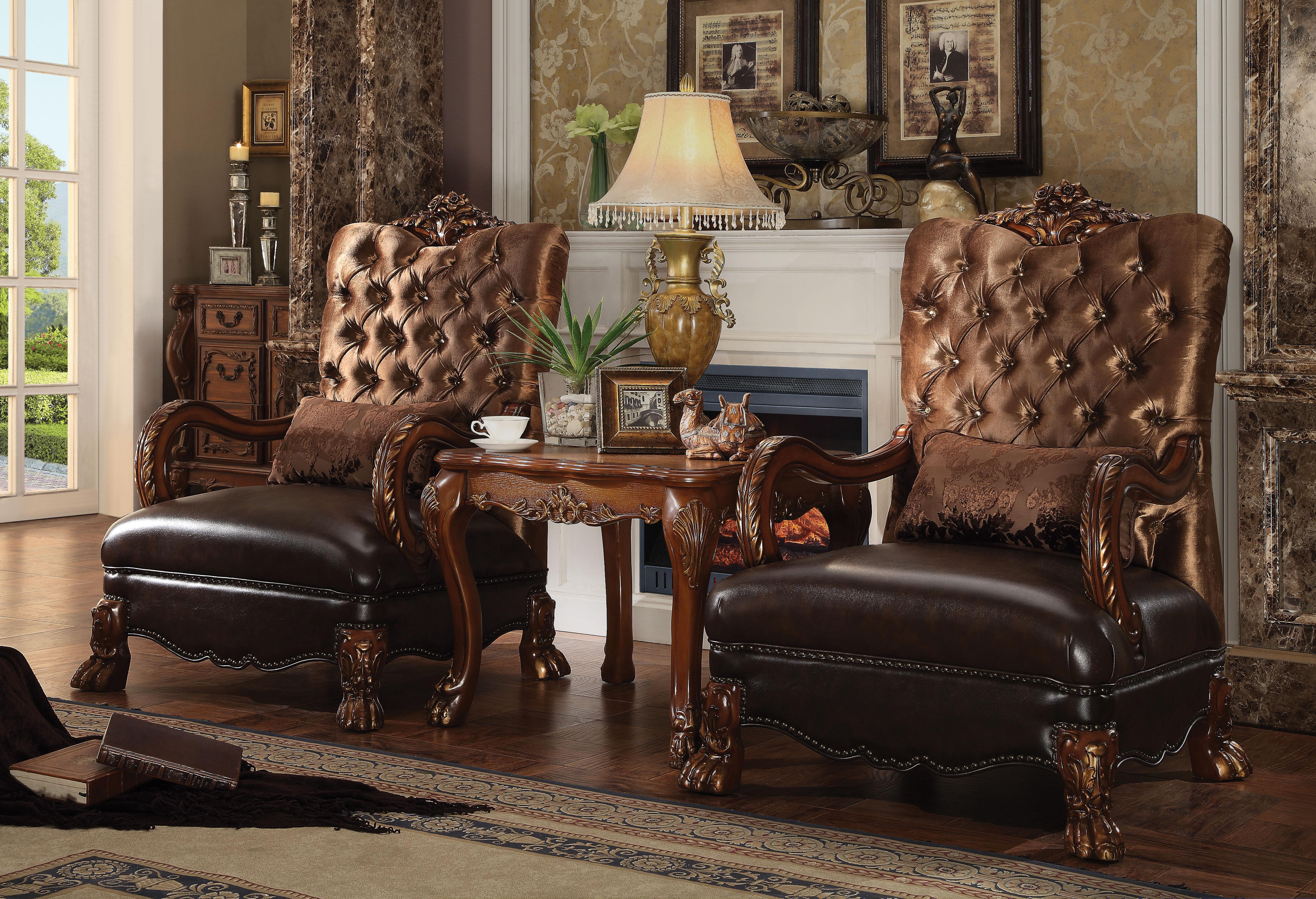 Dresden Golden Brown Velvet & Cherry Oak Chair & 1 Pillow - Luxury Home Furniture (MI)