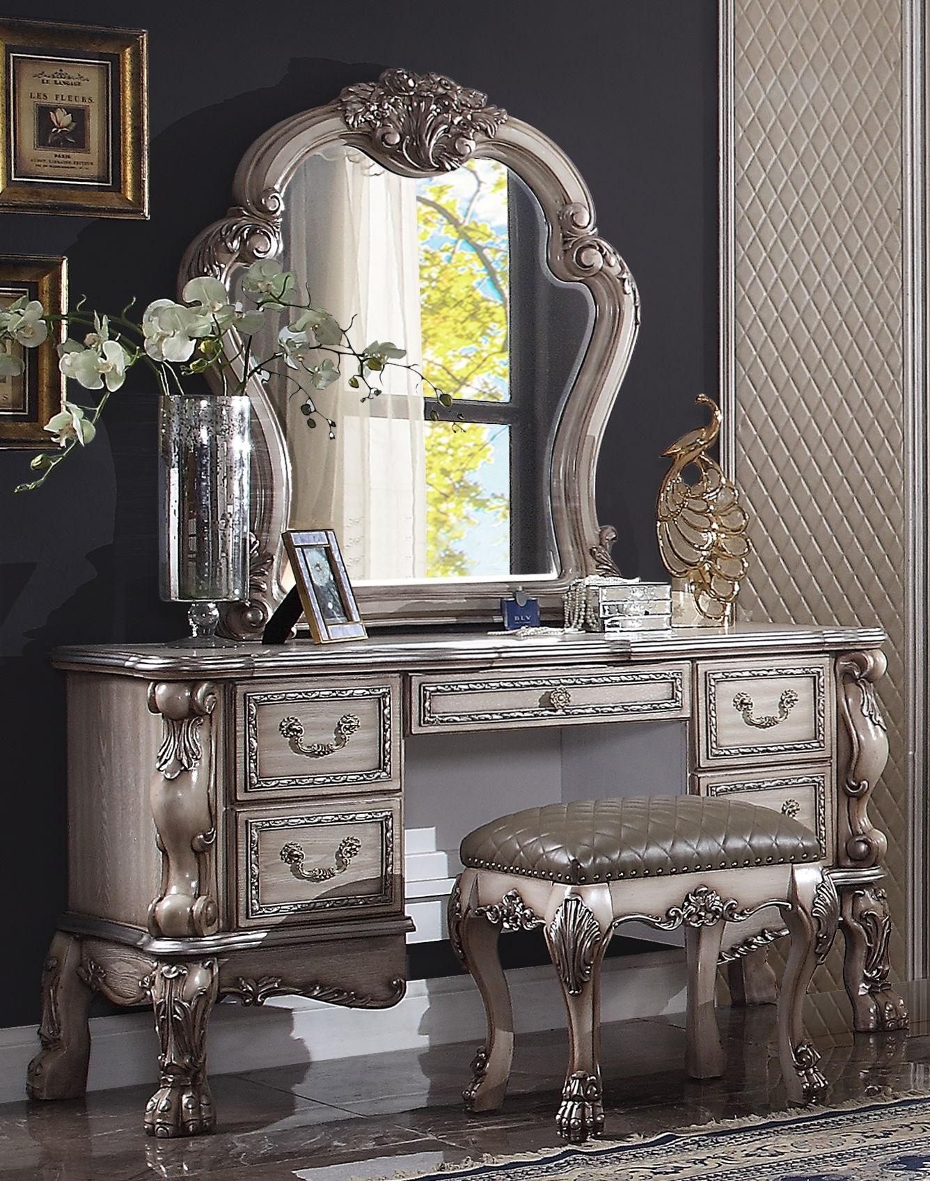 Dresden Vintage Bone White Vanity Desk | Luxury Home Furniture (MI)