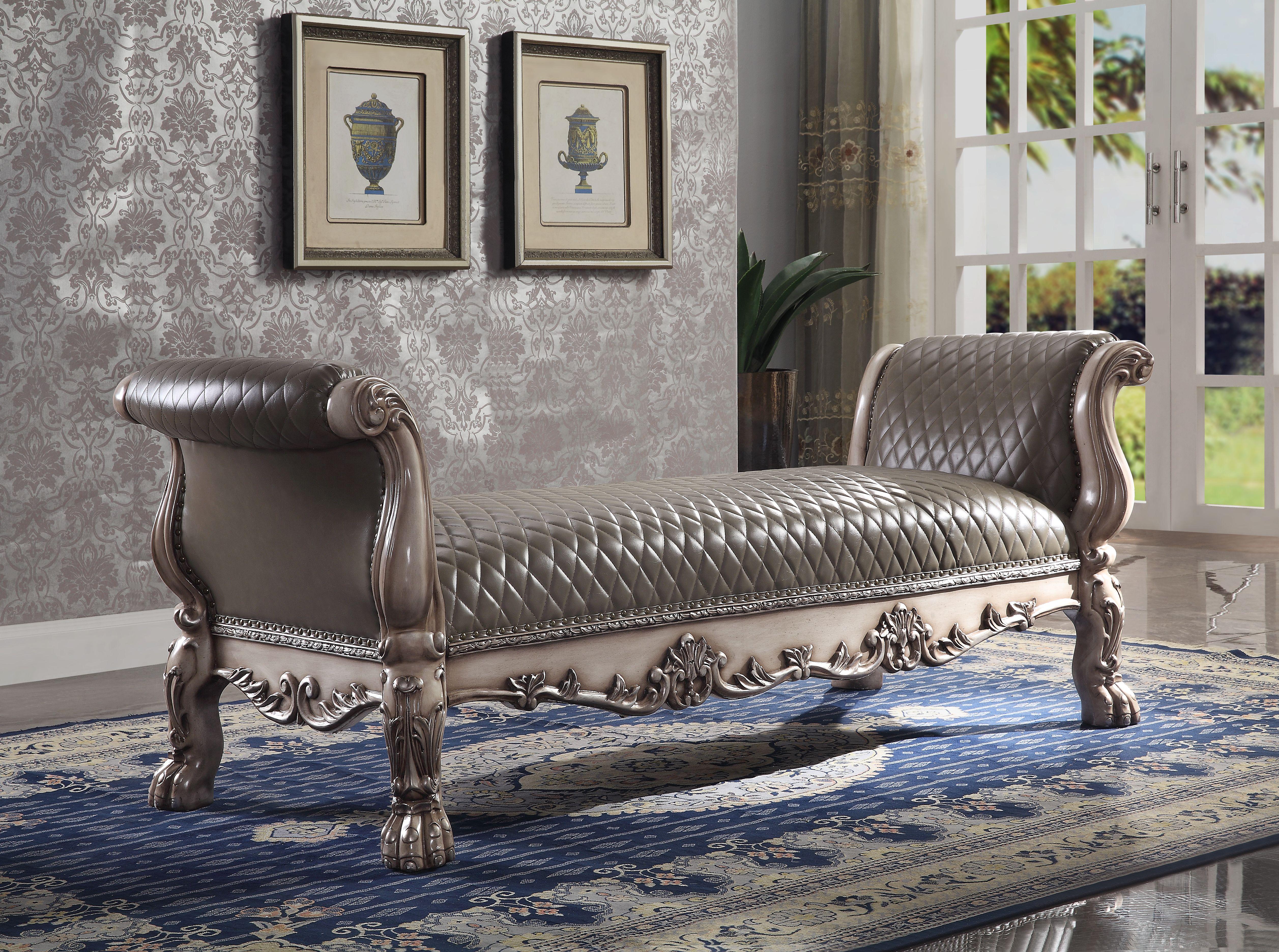 Dresden Vintage Bone White & PU Bench - Luxury Home Furniture (MI)