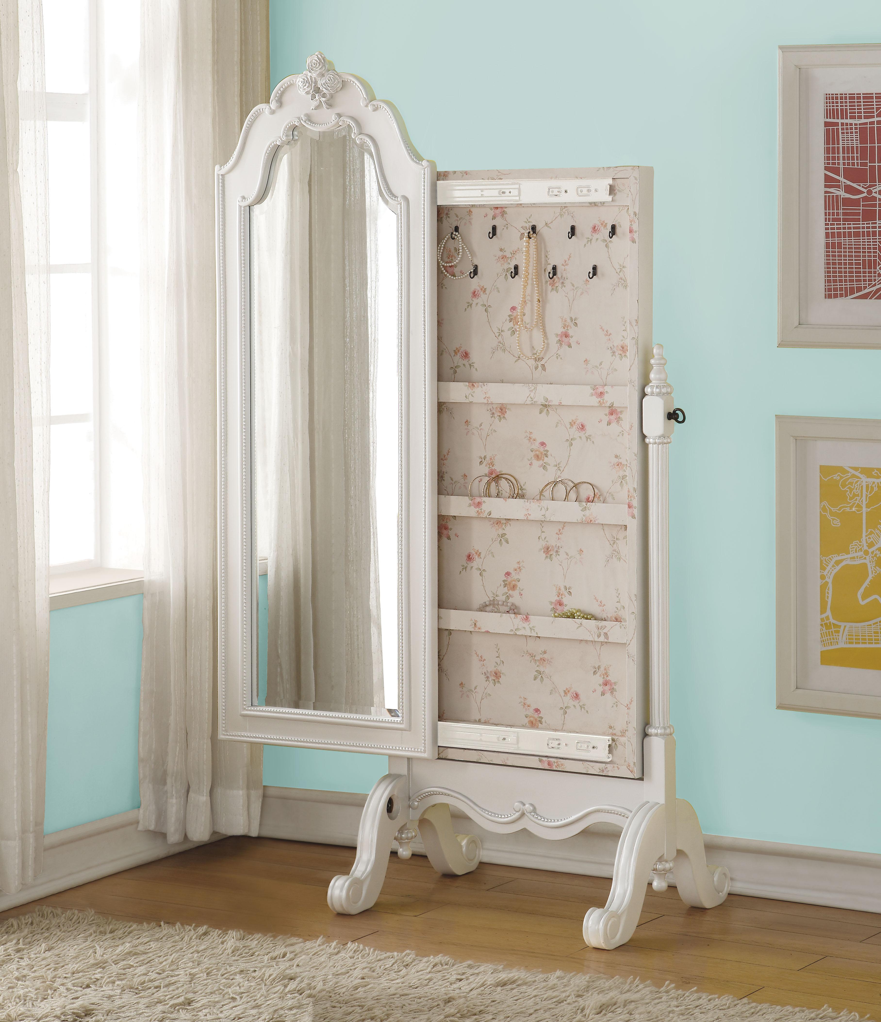 Edalene Pearl White Jewelry Armoire (Cheval) - Luxury Home Furniture (MI)