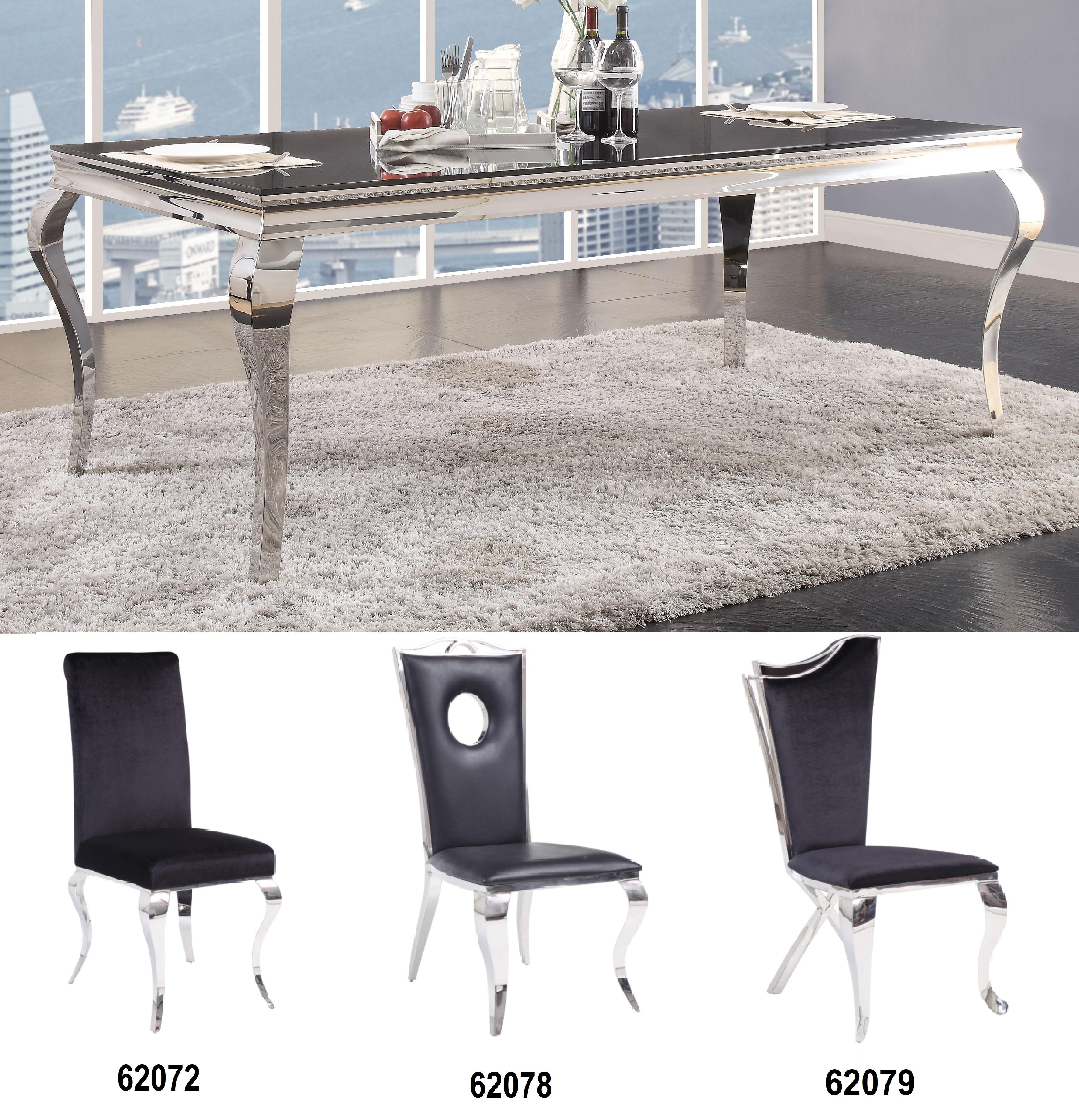 Fabiola Stainless Steel & Black Glass Dining Table - Luxury Home Furniture (MI)