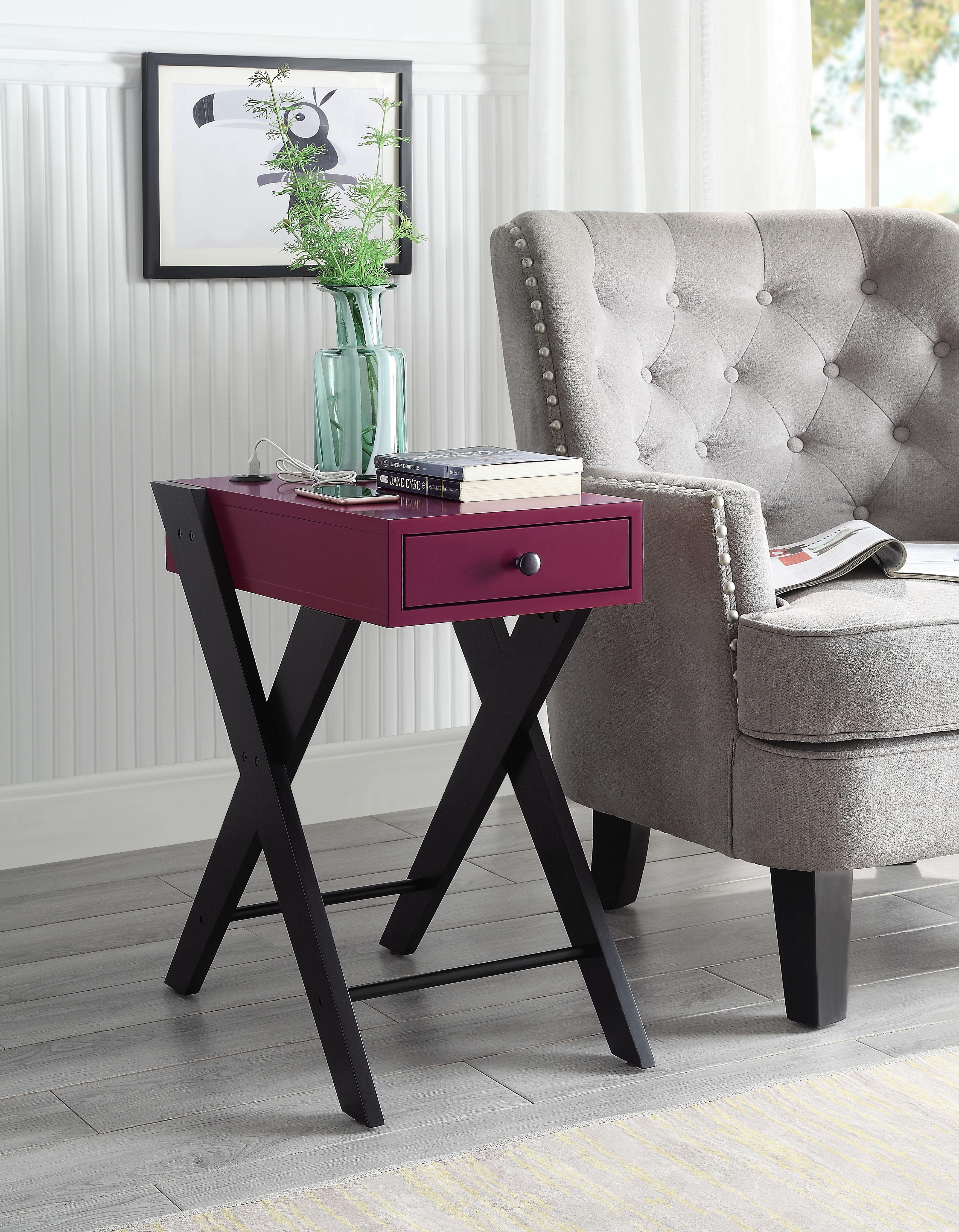 Fierce Burgundy & Black Side Table (USB Charging Dock) - Luxury Home Furniture (MI)
