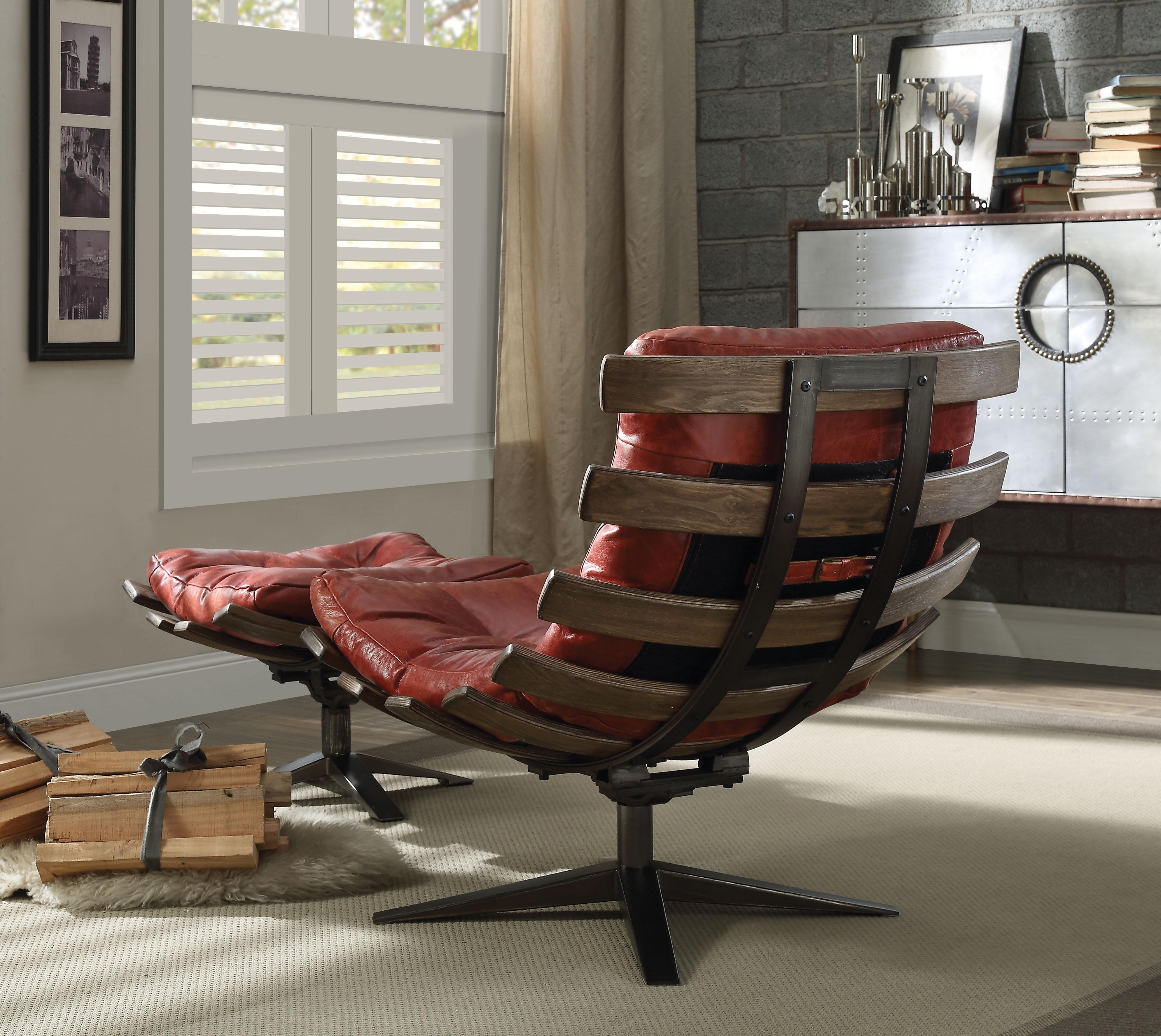 Gandy Antique Red Top Grain Leather Chair & Ottoman (2Pc Pk) - Luxury Home Furniture (MI)