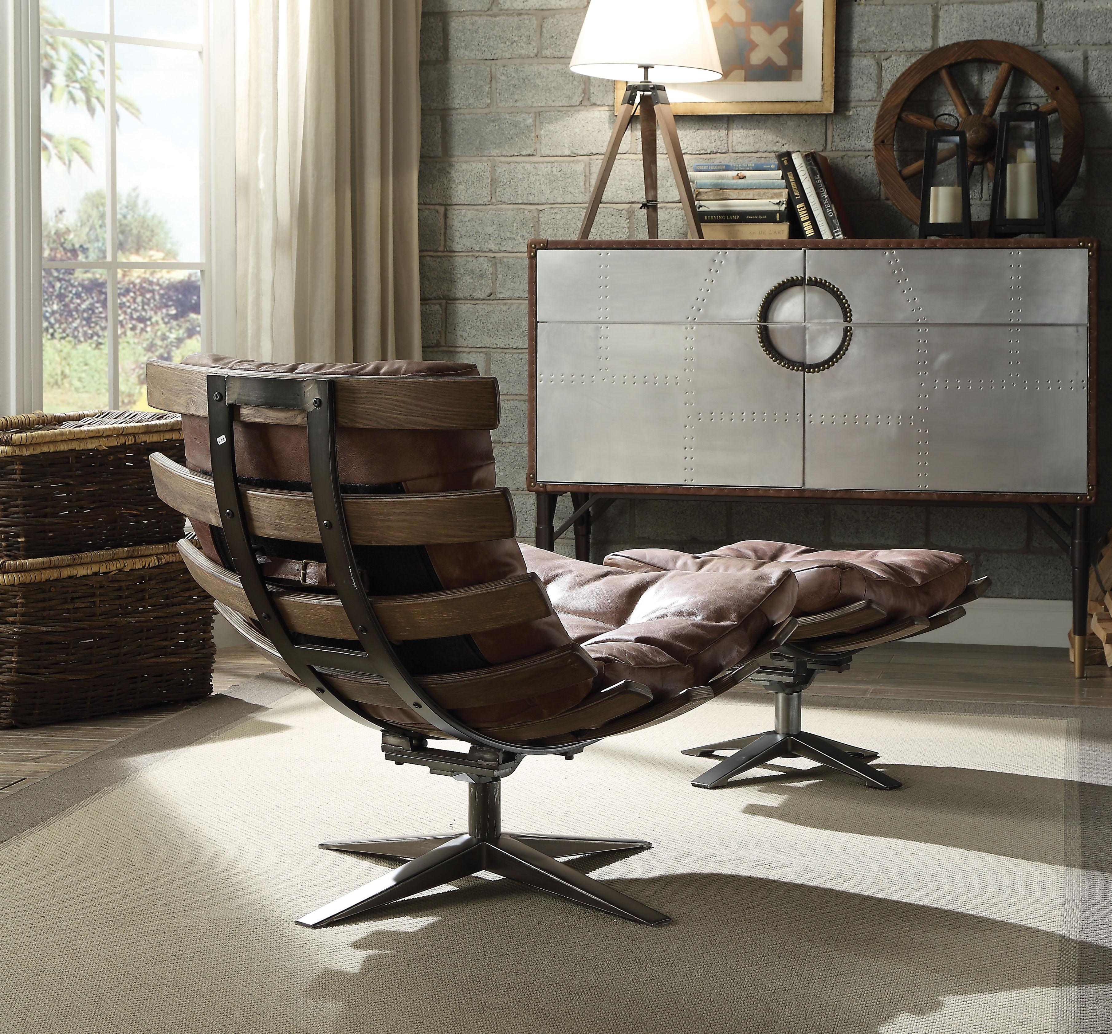 Gandy Retro Brown Top Grain Leather Chair & Ottoman (2Pc Pk) - Luxury Home Furniture (MI)