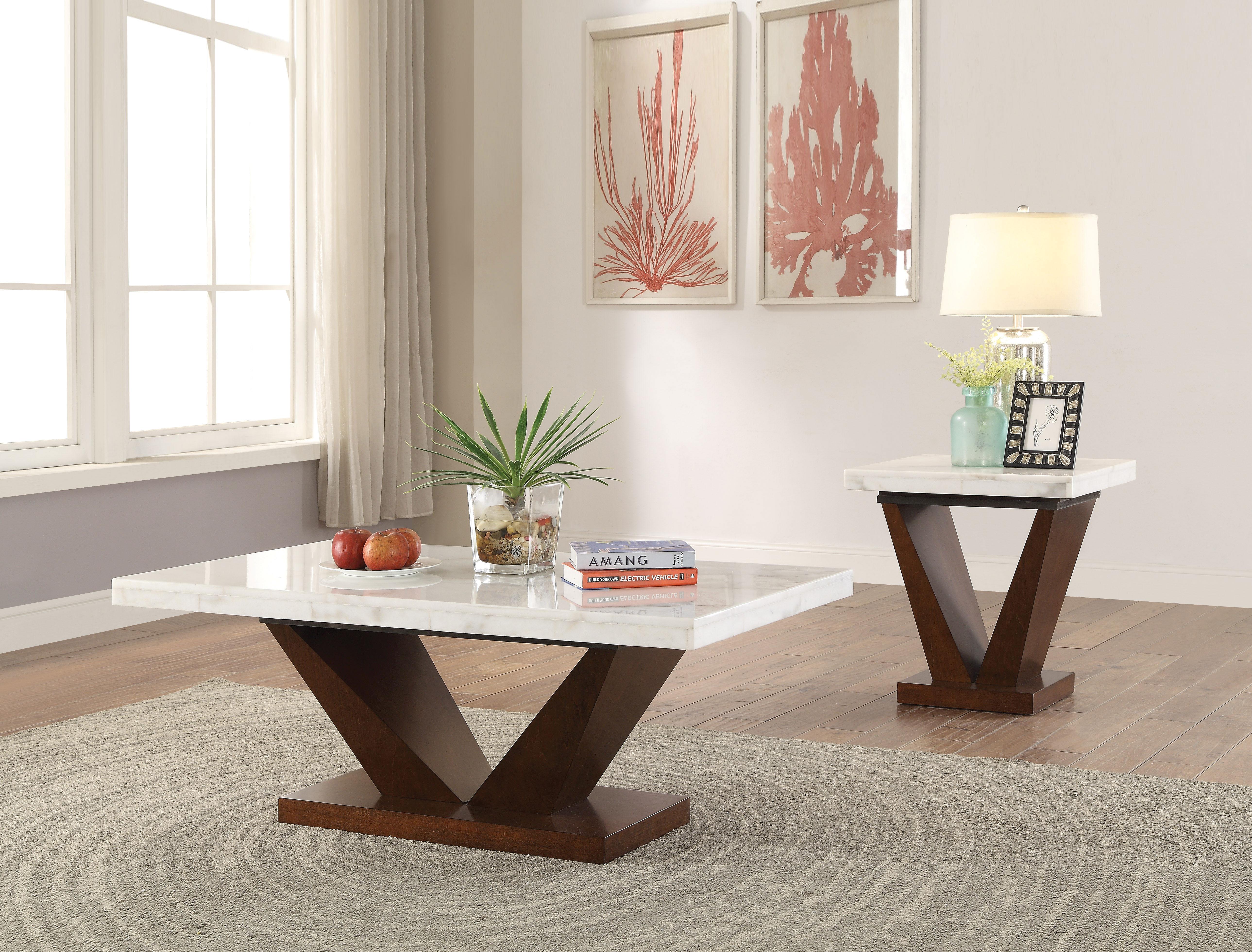 Forbes White Marble & Walnut Coffee Table - Luxury Home Furniture (MI)