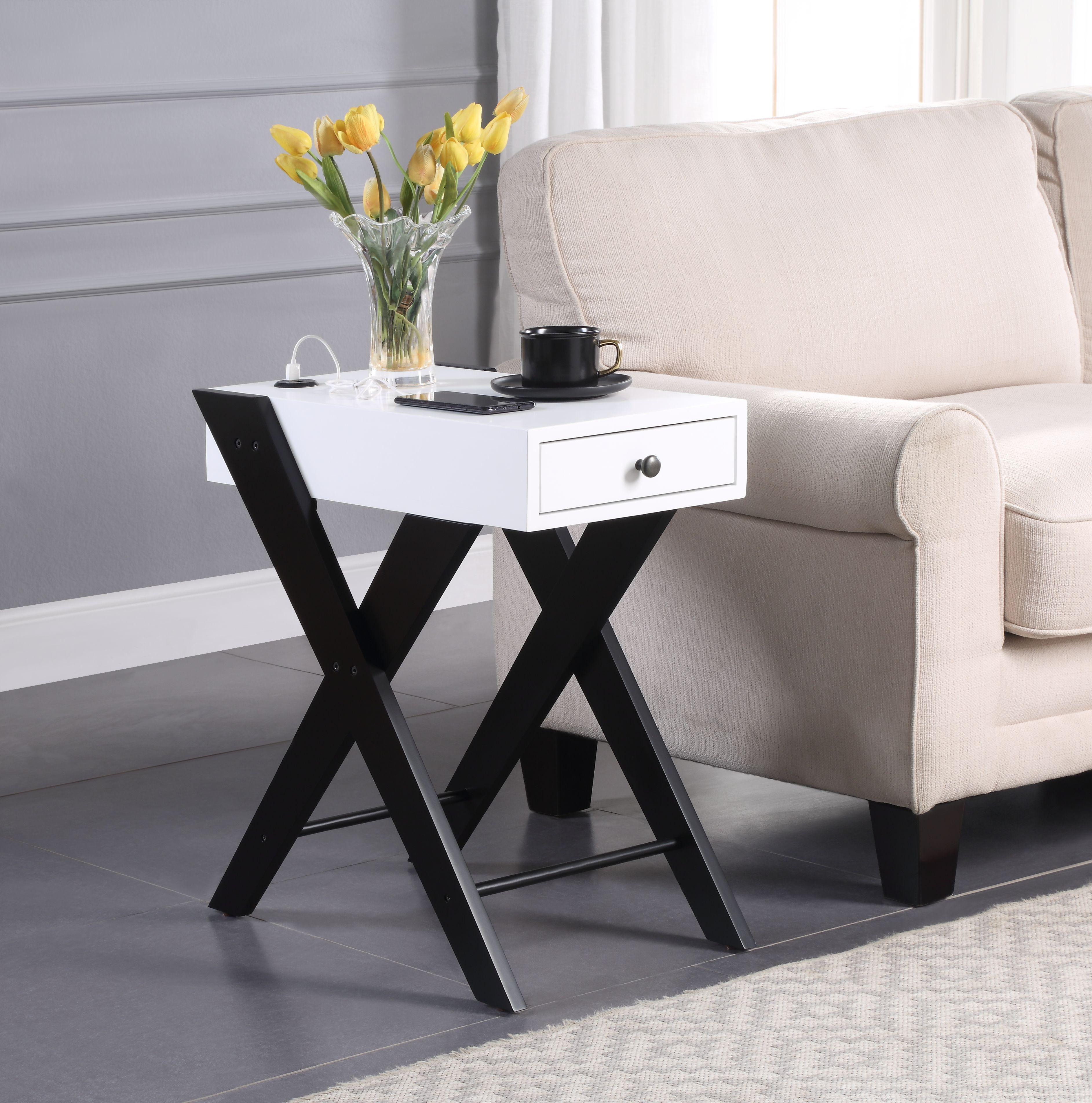 Fierce White & Black Side Table (USB Charging Dock) - Luxury Home Furniture (MI)