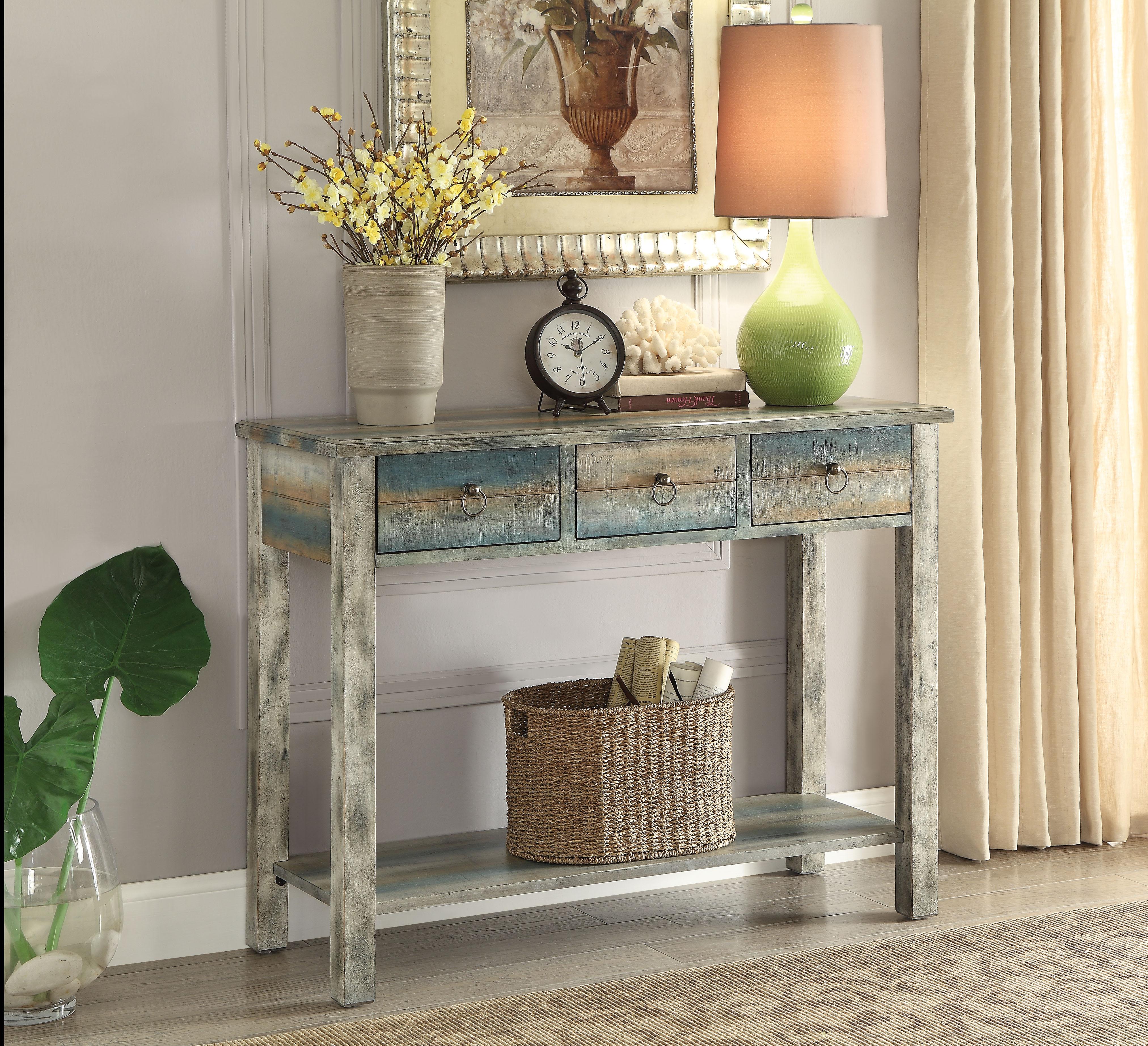 Glancio Antique White & Teal Console Table - Luxury Home Furniture (MI)