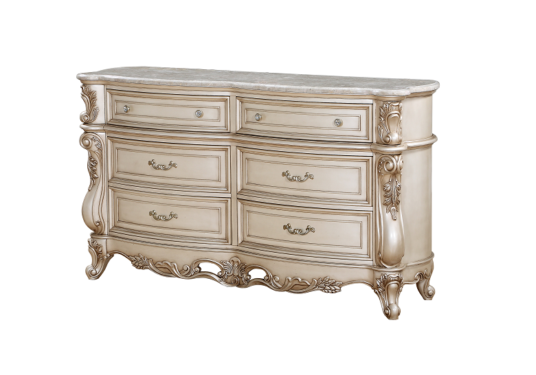 Gorsedd Marble & Antique White Dresser - Luxury Home Furniture (MI)