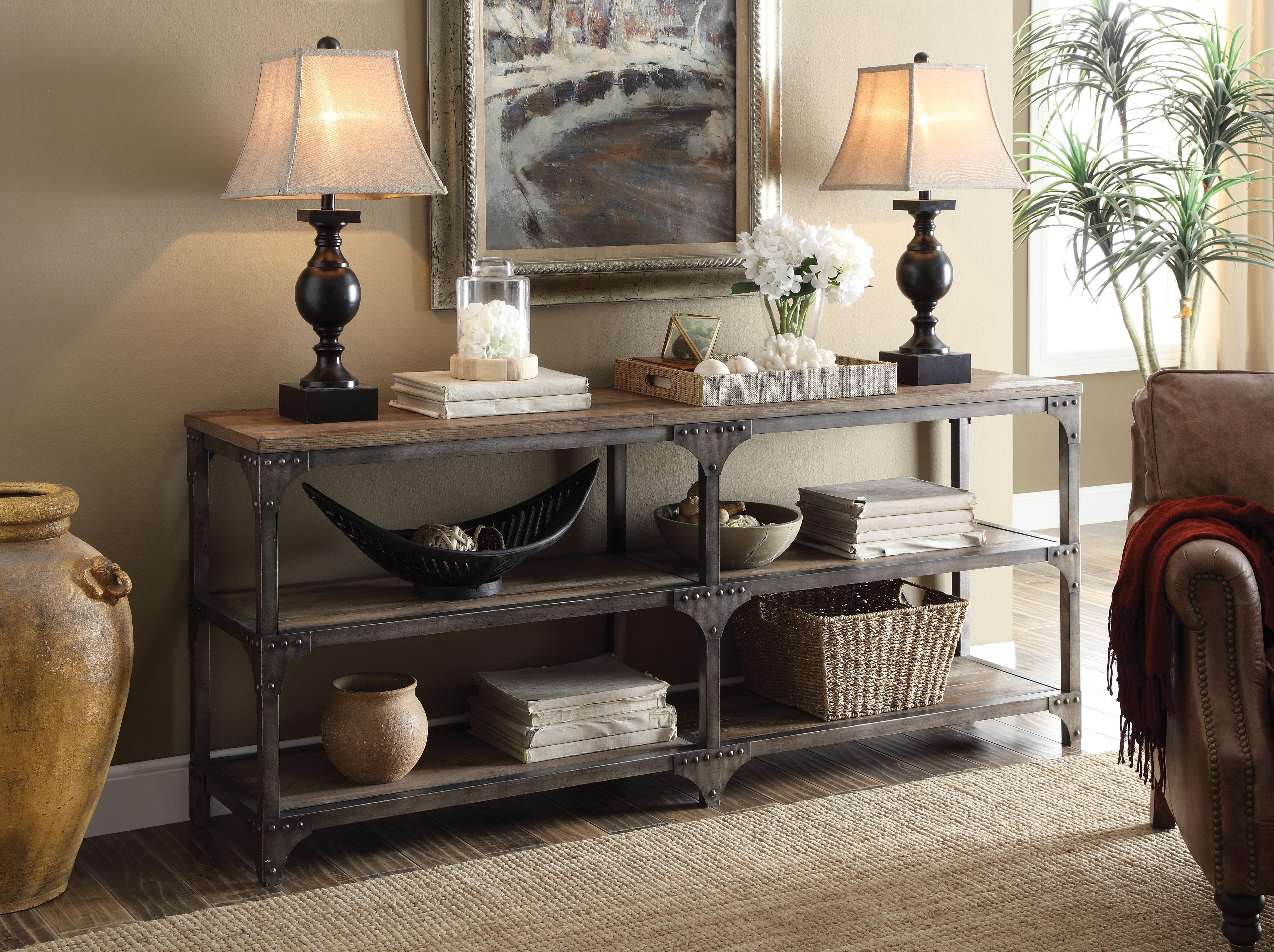Gorden Weathered Oak & Antique Silver Console Table - Luxury Home Furniture (MI)