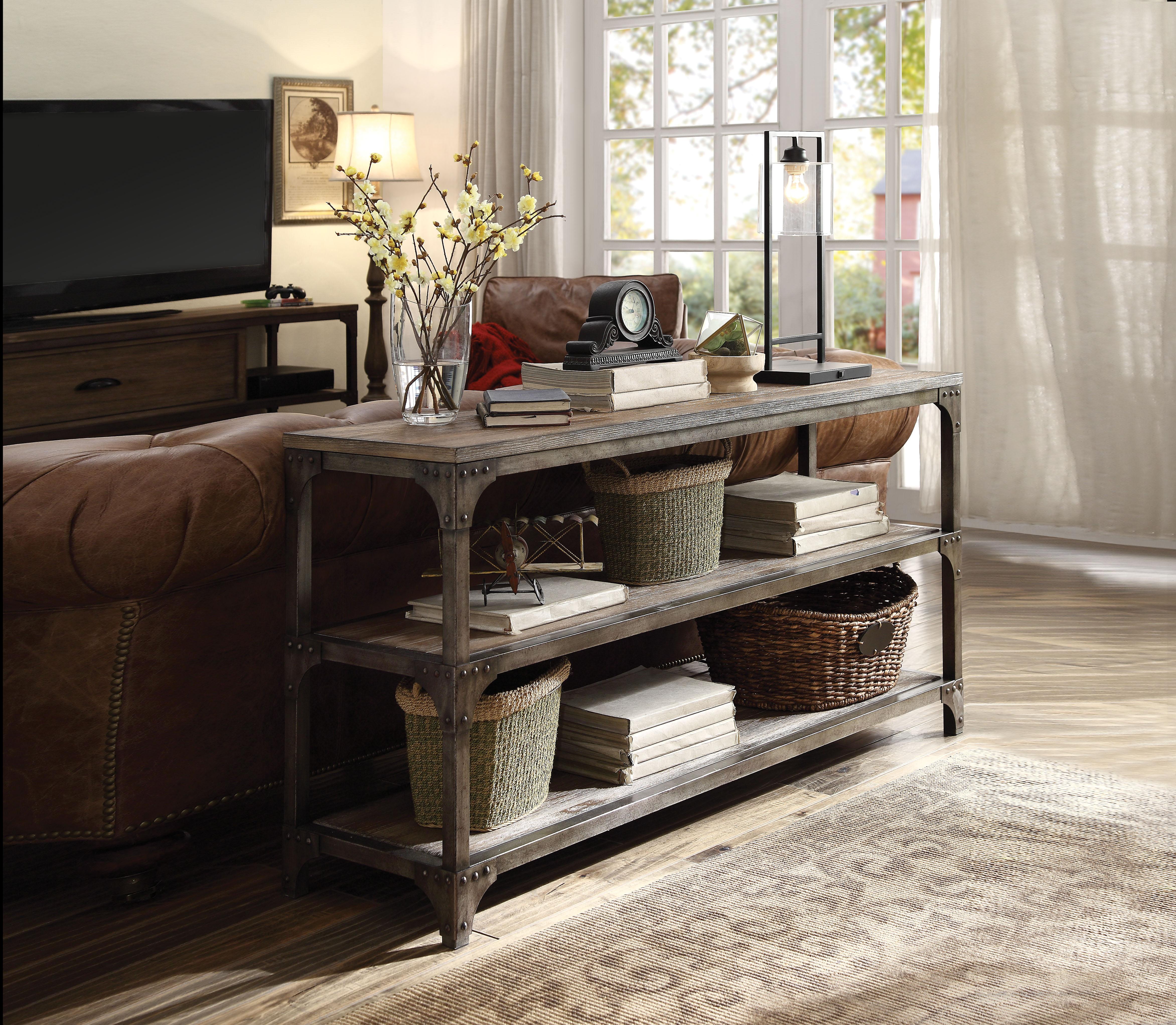 Gorden Weathered Oak & Antique Silver Console Table - Luxury Home Furniture (MI)