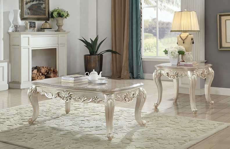 Gorsedd Marble & Antique White Coffee Table - Luxury Home Furniture (MI)