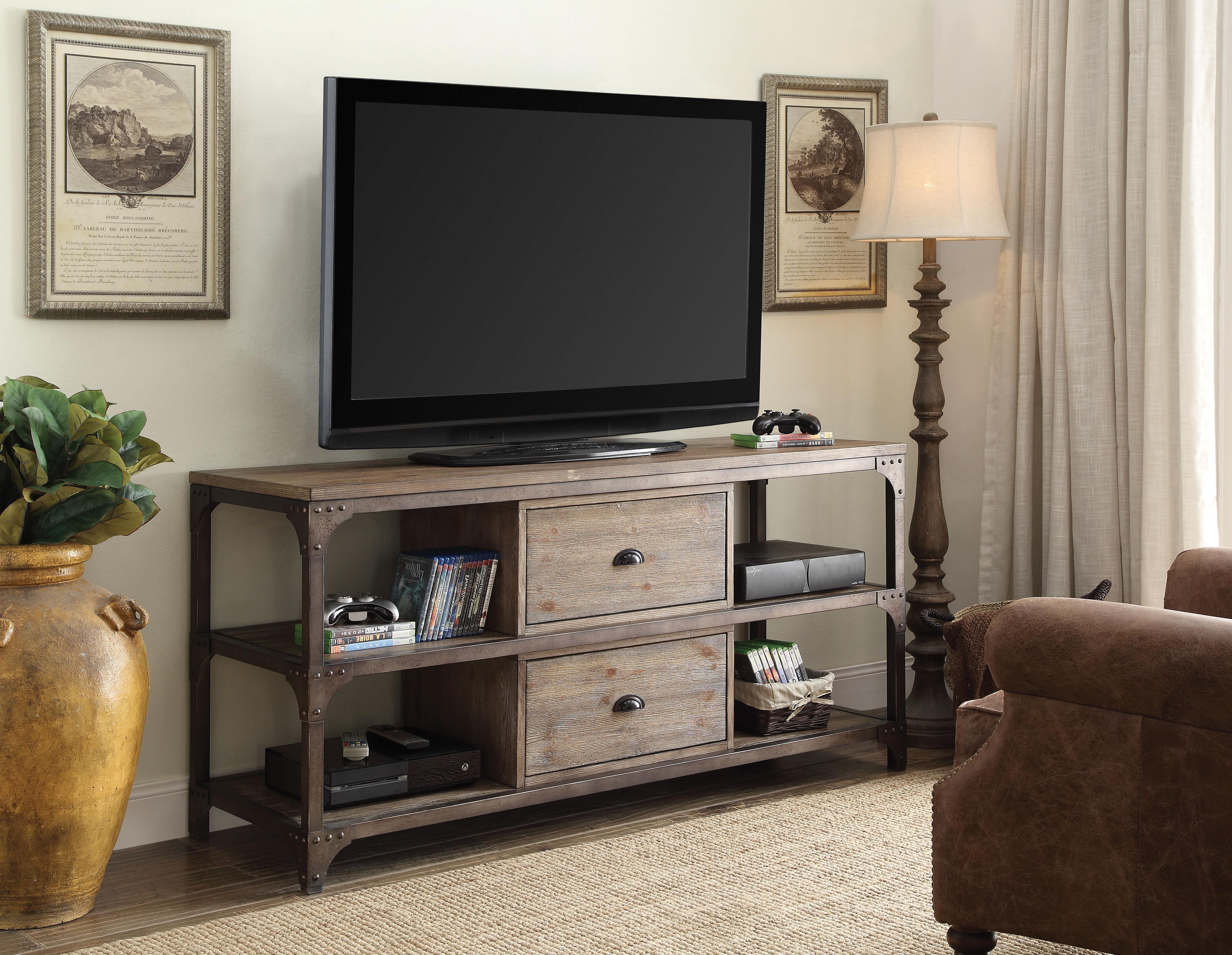 Gorden Weathered Oak & Antique Silver TV Stand - Luxury Home Furniture (MI)