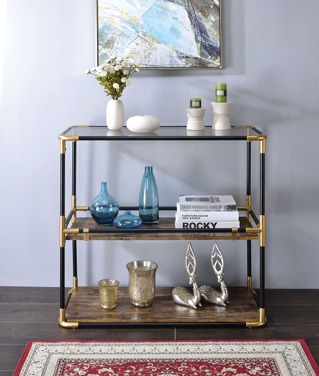 Heleris Black/Gold & Smoky Glass Console Table - Luxury Home Furniture (MI)