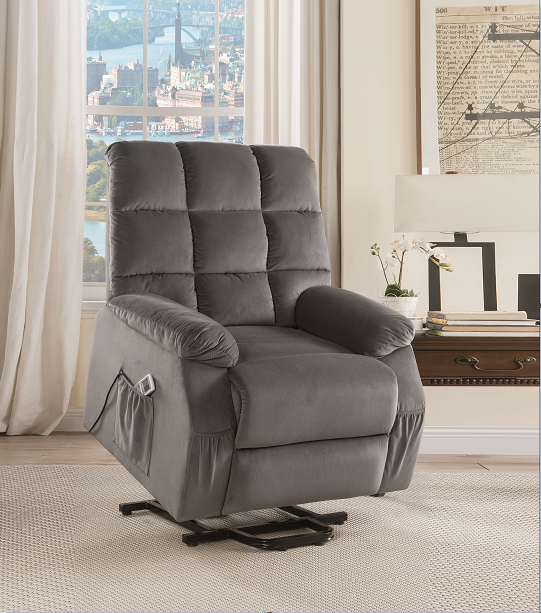 Ipompea Gray Velvet Recliner w/Power Lift & Massage - Luxury Home Furniture (MI)