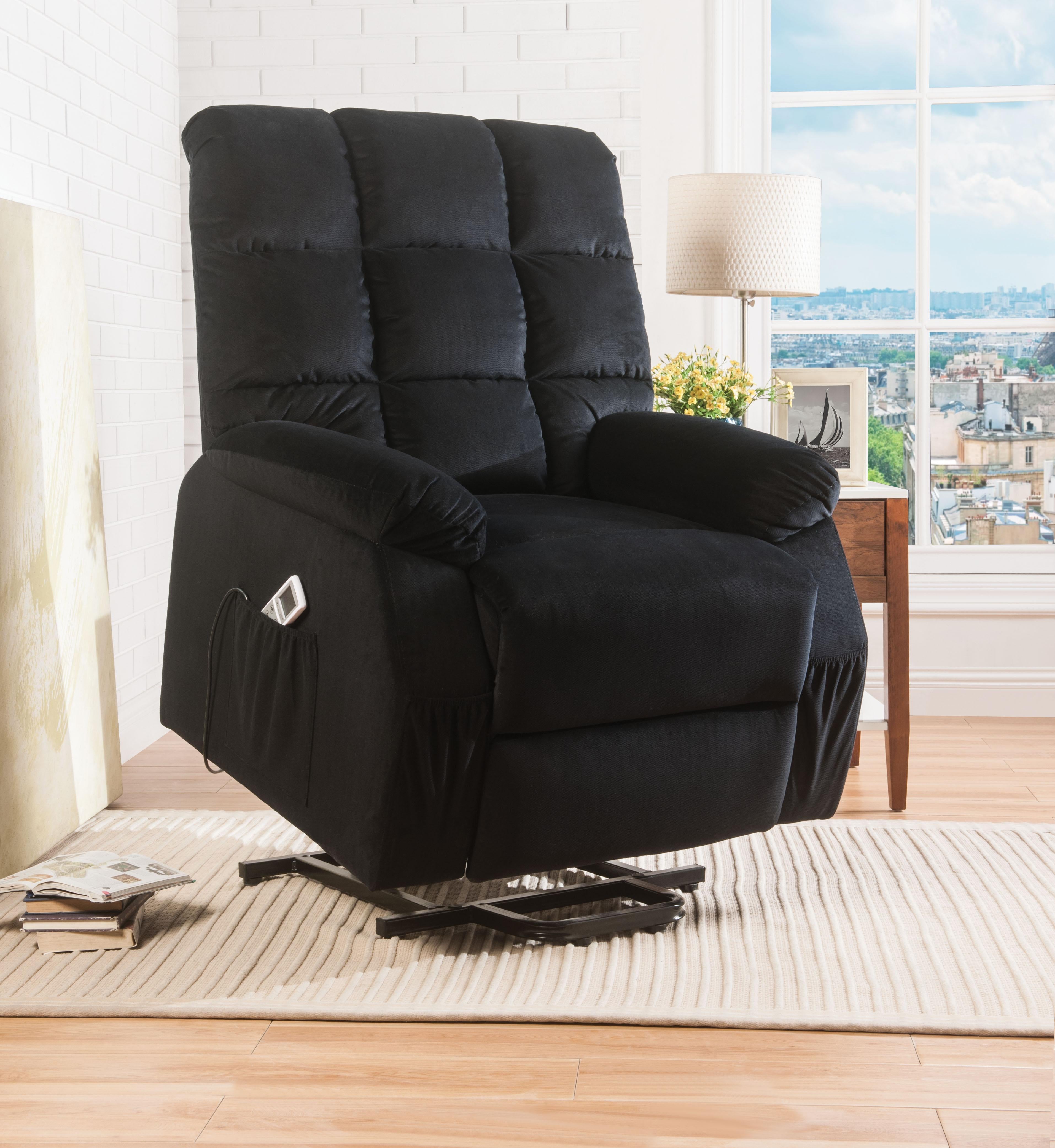 Ipompea Black Velvet Recliner w/Power Lift & Massage - Luxury Home Furniture (MI)