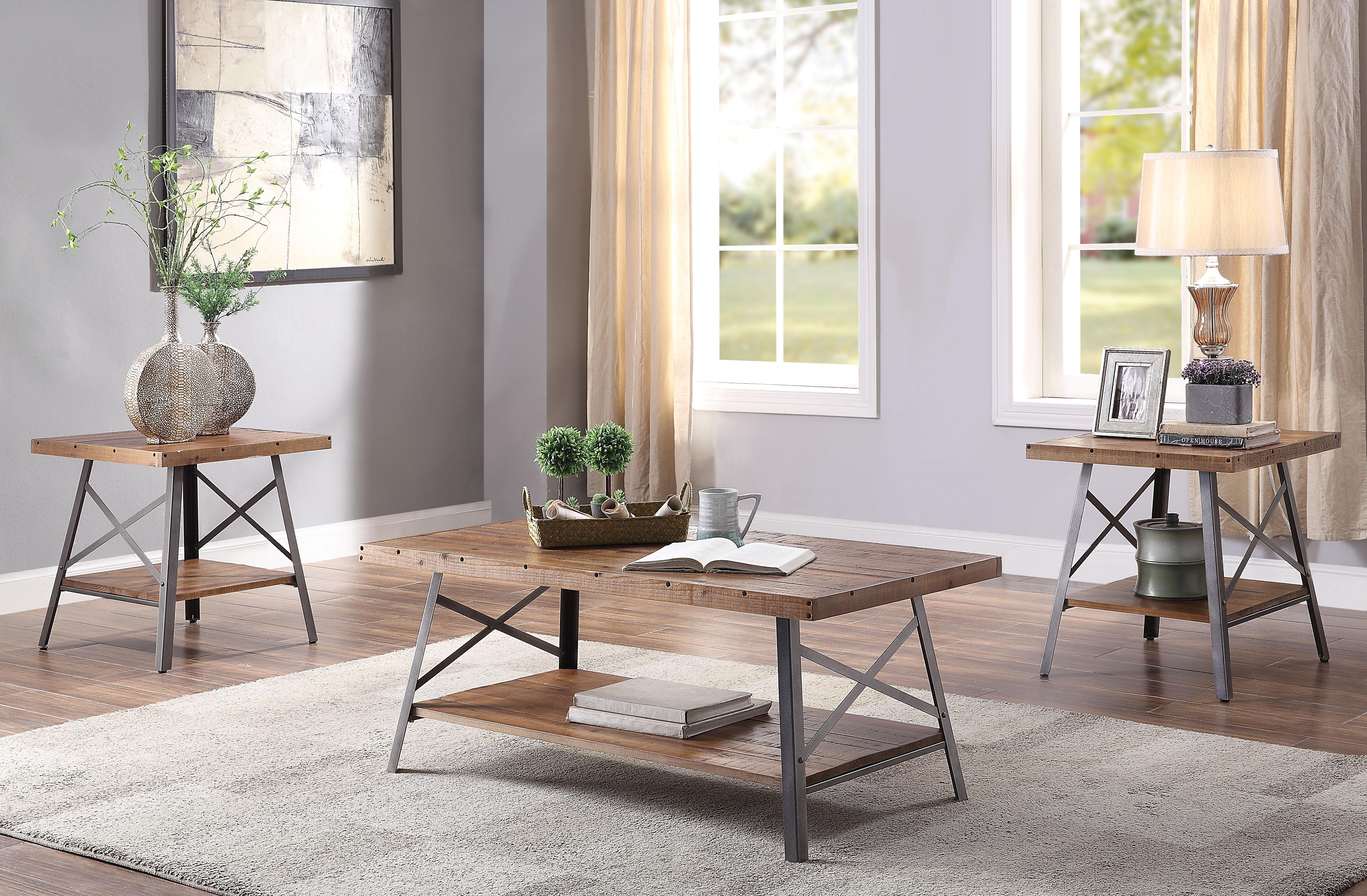 Ikram Weathered Oak & Sandy Black Coffee Table - Luxury Home Furniture (MI)