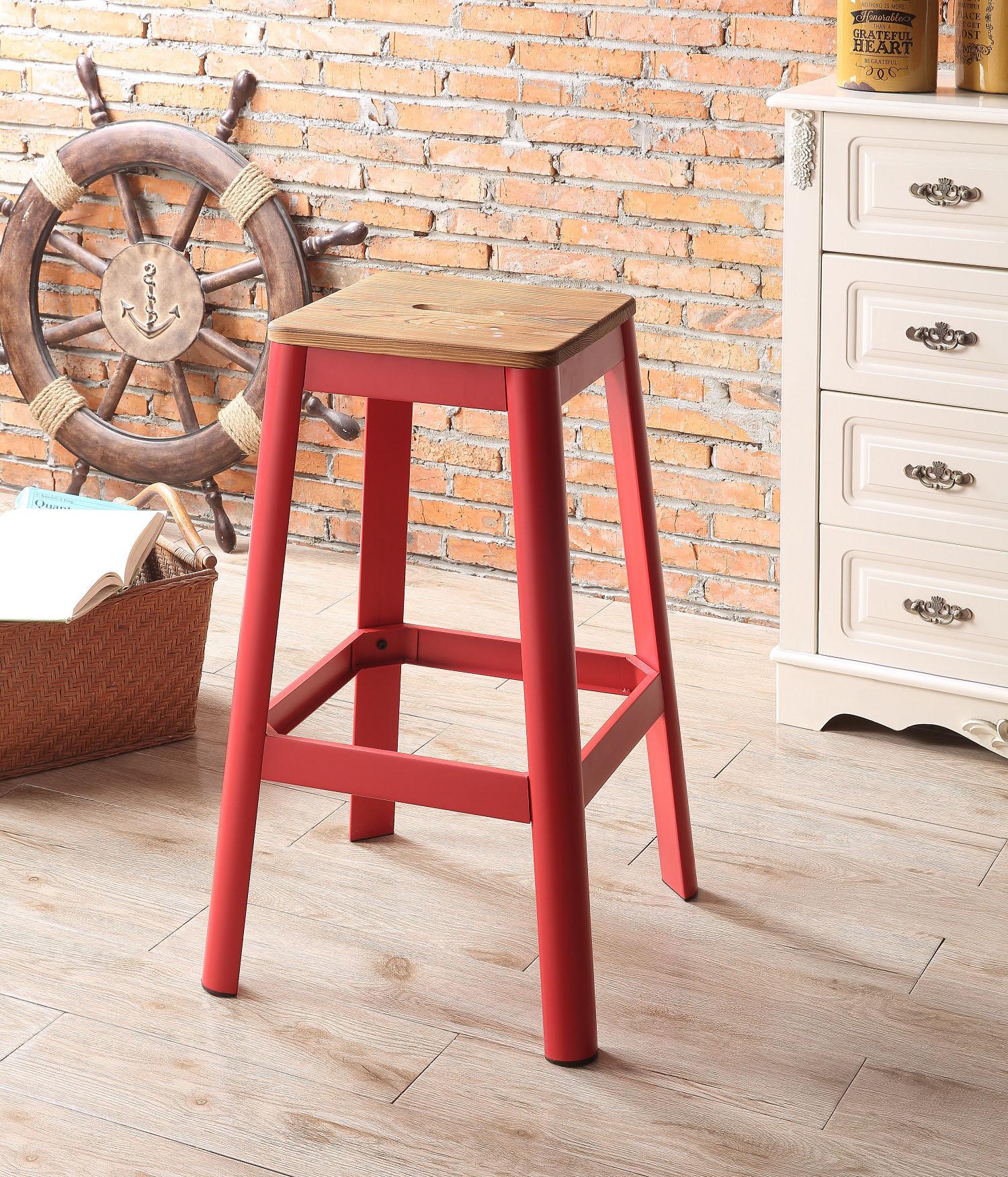 Jacotte Natural & Red Bar Stool (1Pc) - Luxury Home Furniture (MI)