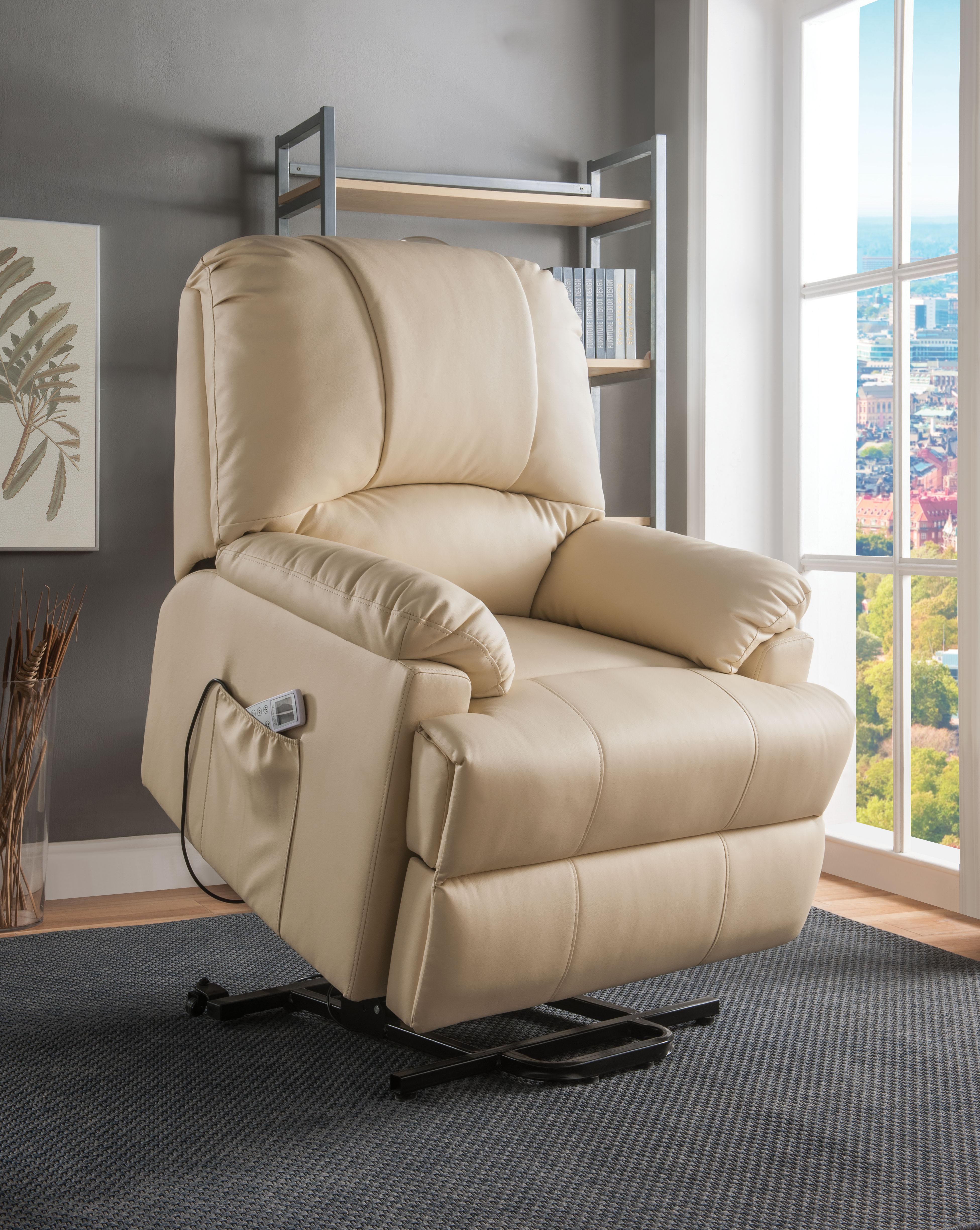 Ixora Beige PU Recliner w/Power Lift & Massage - Luxury Home Furniture (MI)
