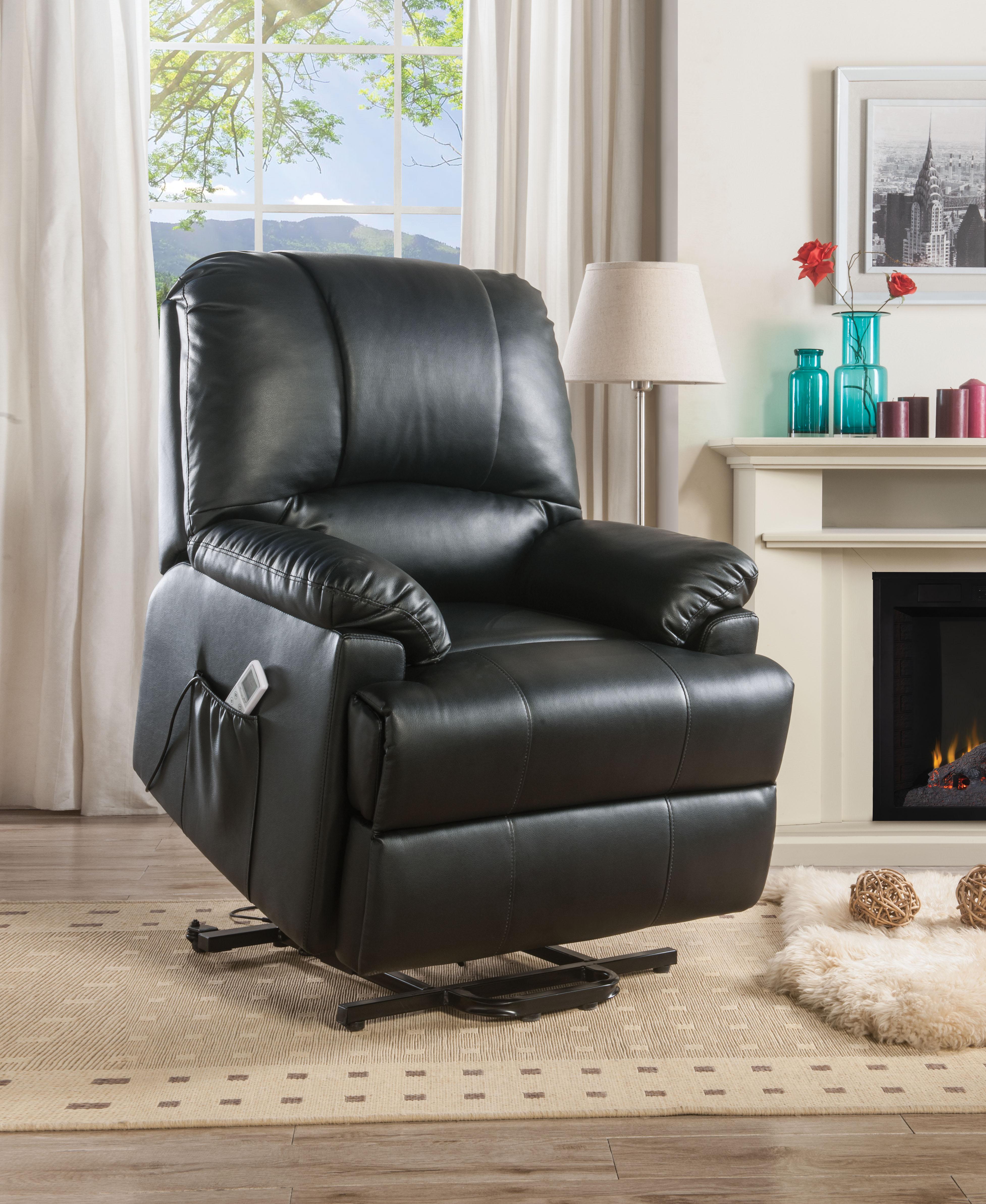 Ixora Black PU Recliner w/Power Lift & Massage - Luxury Home Furniture (MI)
