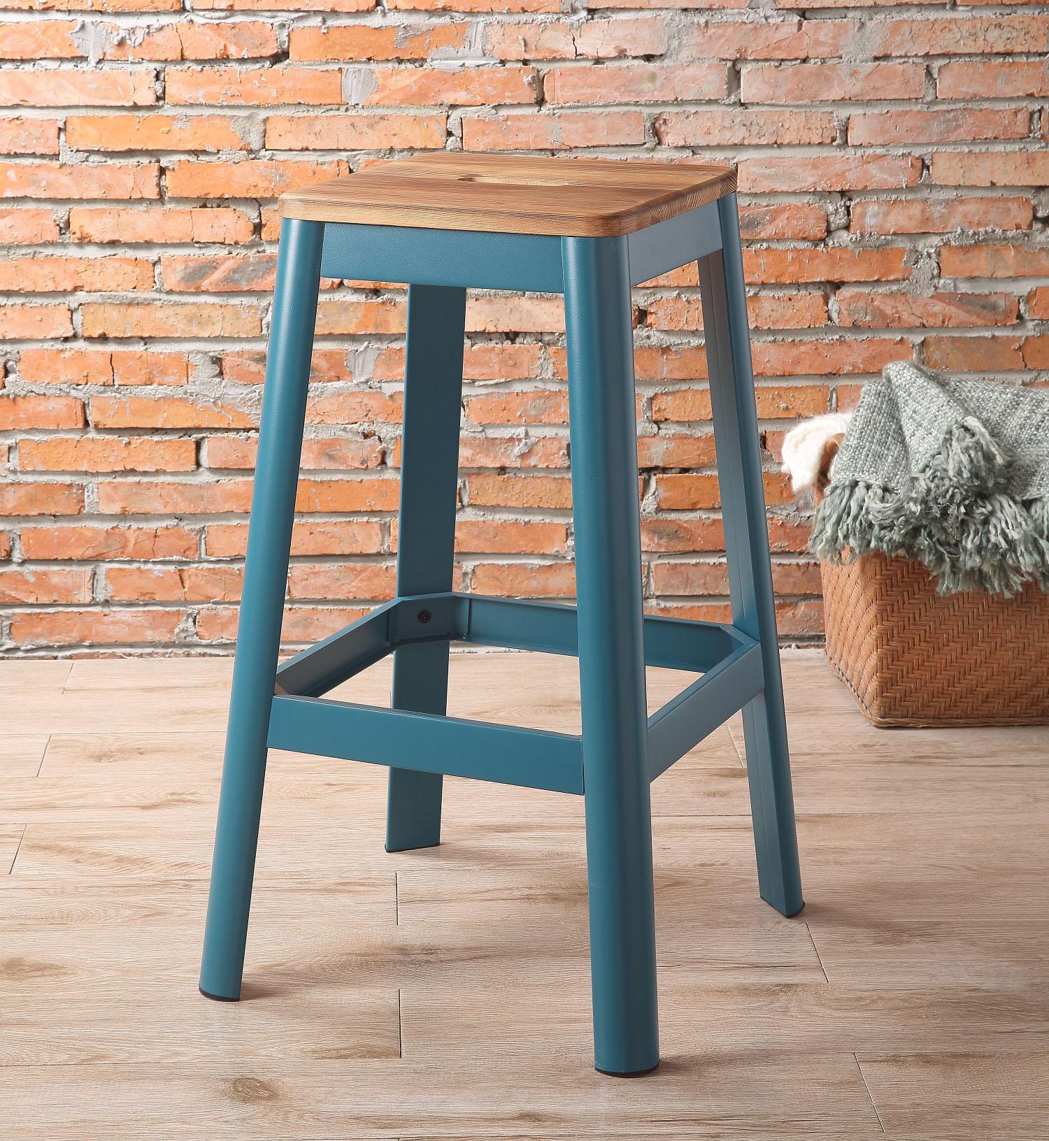 Jacotte Natural & Teal Bar Stool (1Pc) - Luxury Home Furniture (MI)