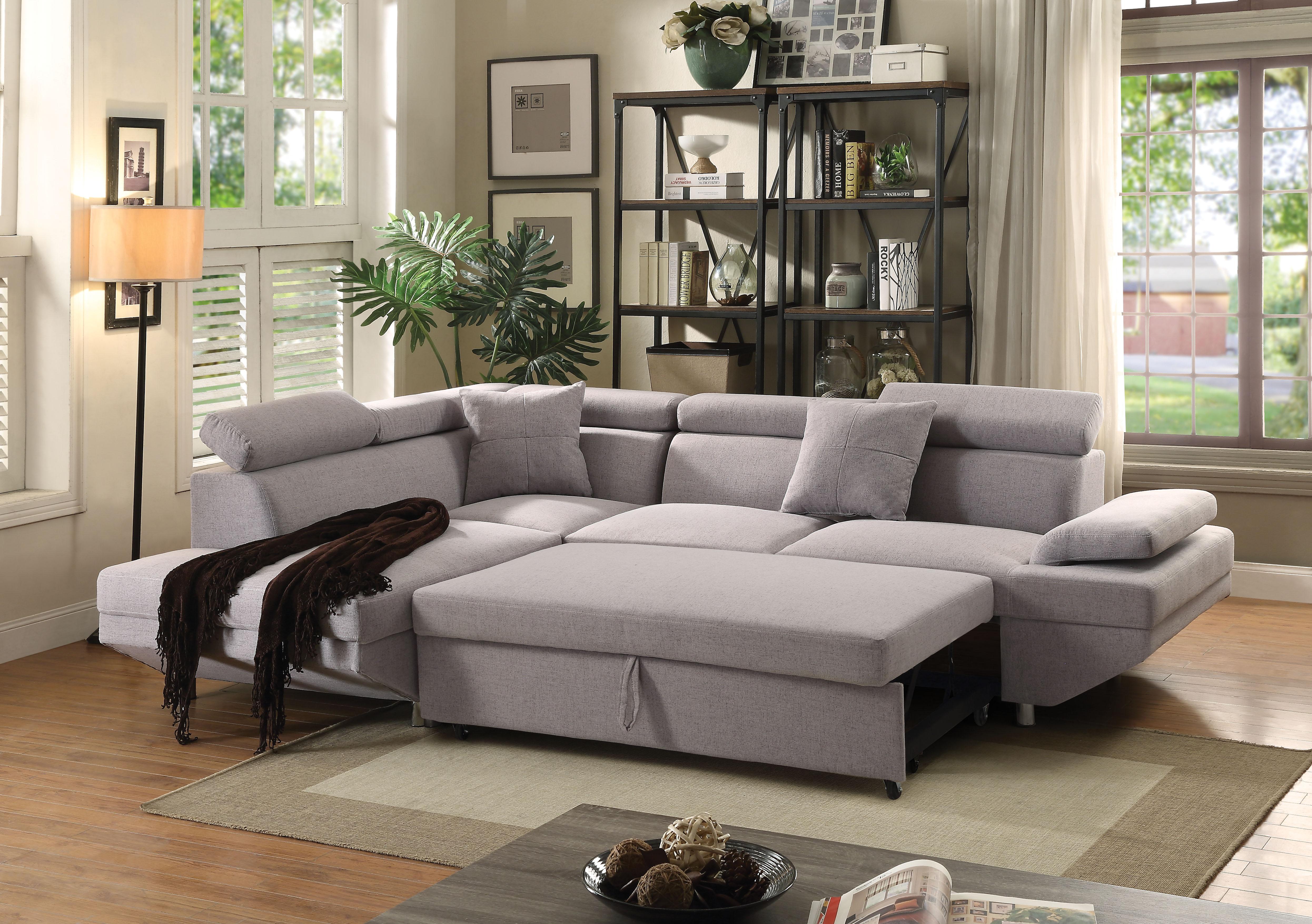 Jemima Gray Fabric Sectional Sofa w/Sleeper - Luxury Home Furniture (MI)