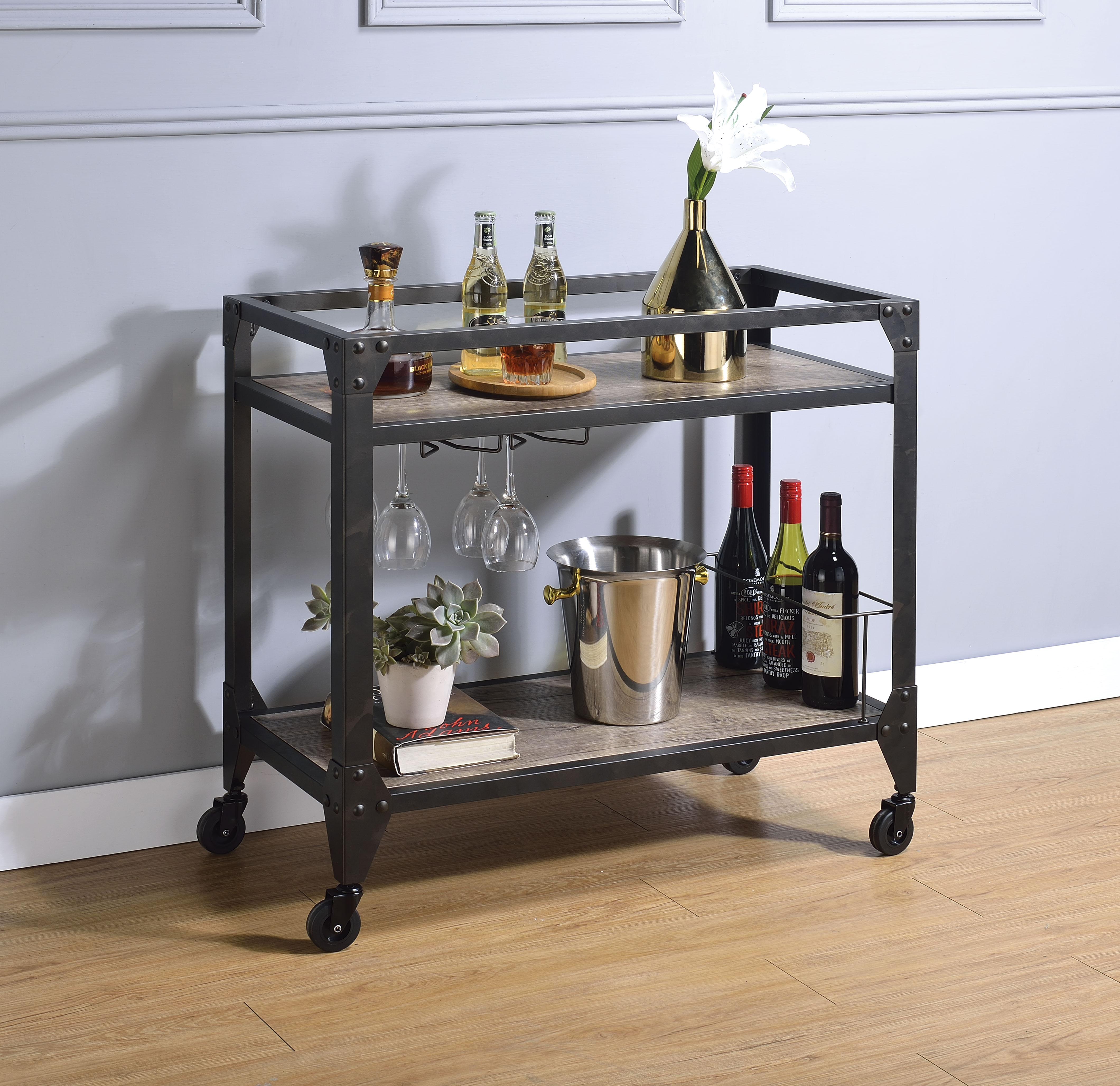 Jorgensen Rustic Oak & Charcoal Serving Cart - Luxury Home Furniture (MI)