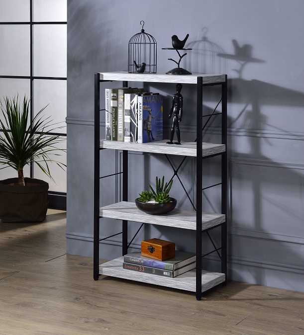 Jurgen Antique White & Black Bookshelf - Luxury Home Furniture (MI)