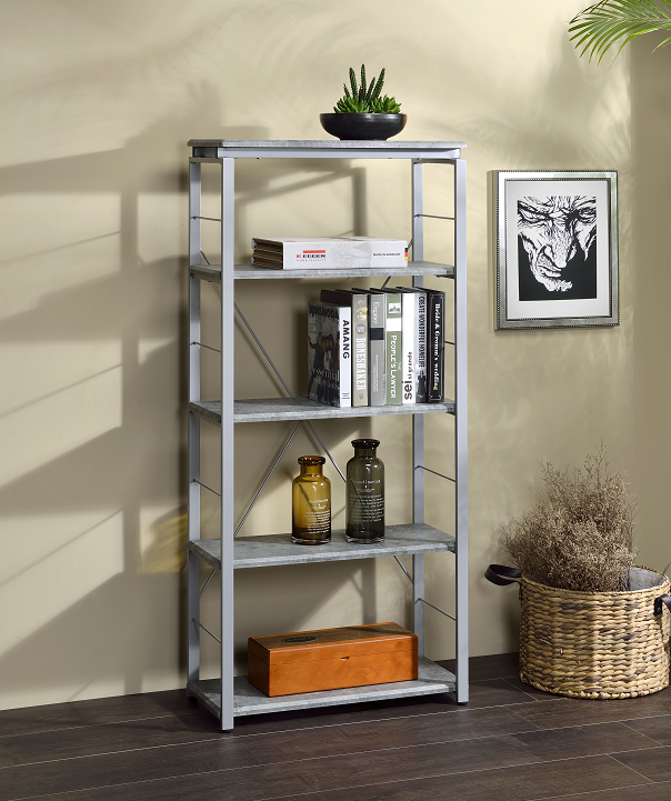 Jurgen Faux Concrete & Silver Bookshelf - Luxury Home Furniture (MI)