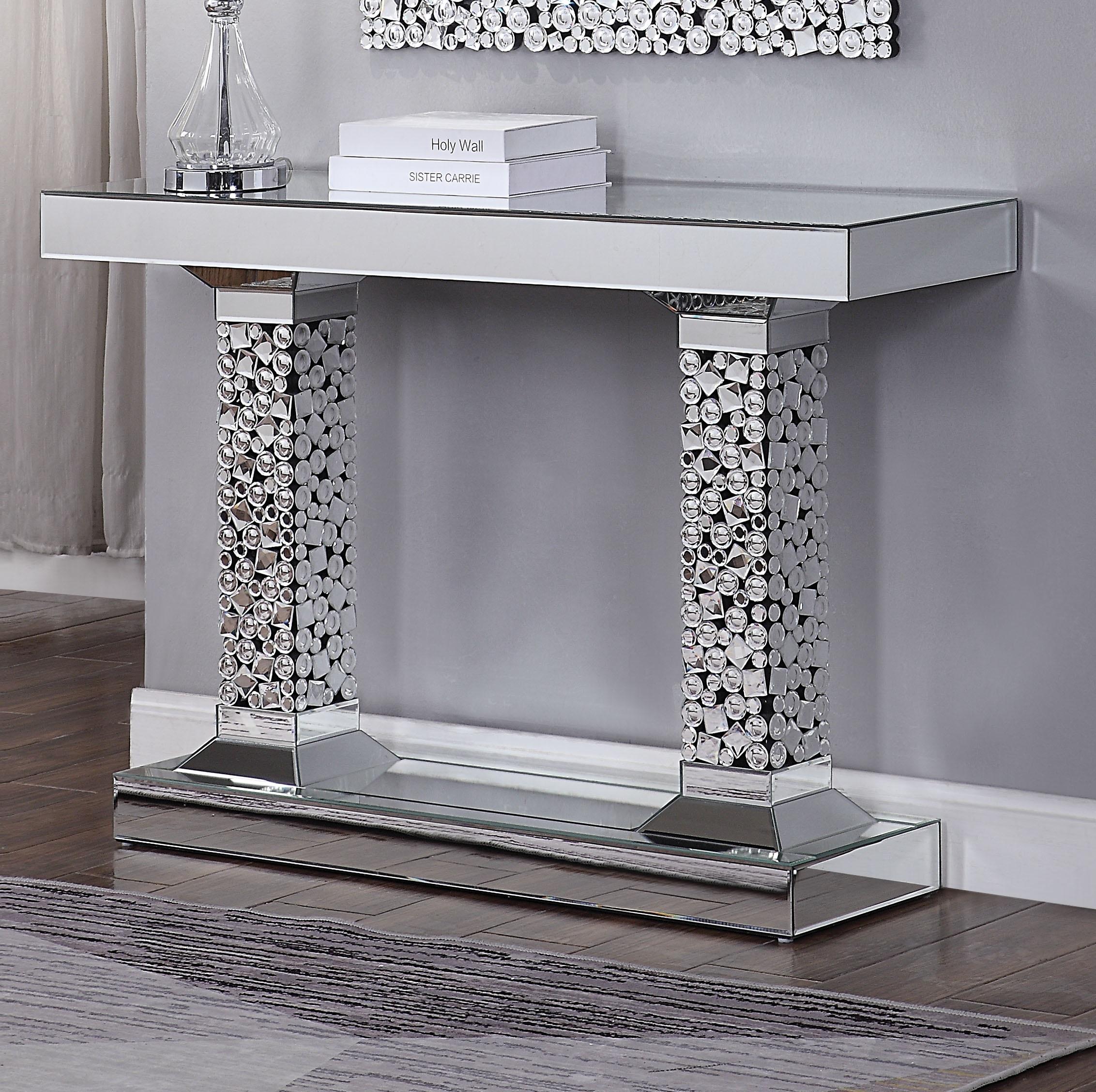 Kachina Mirrored & Faux Gems Console Table - Luxury Home Furniture (MI)
