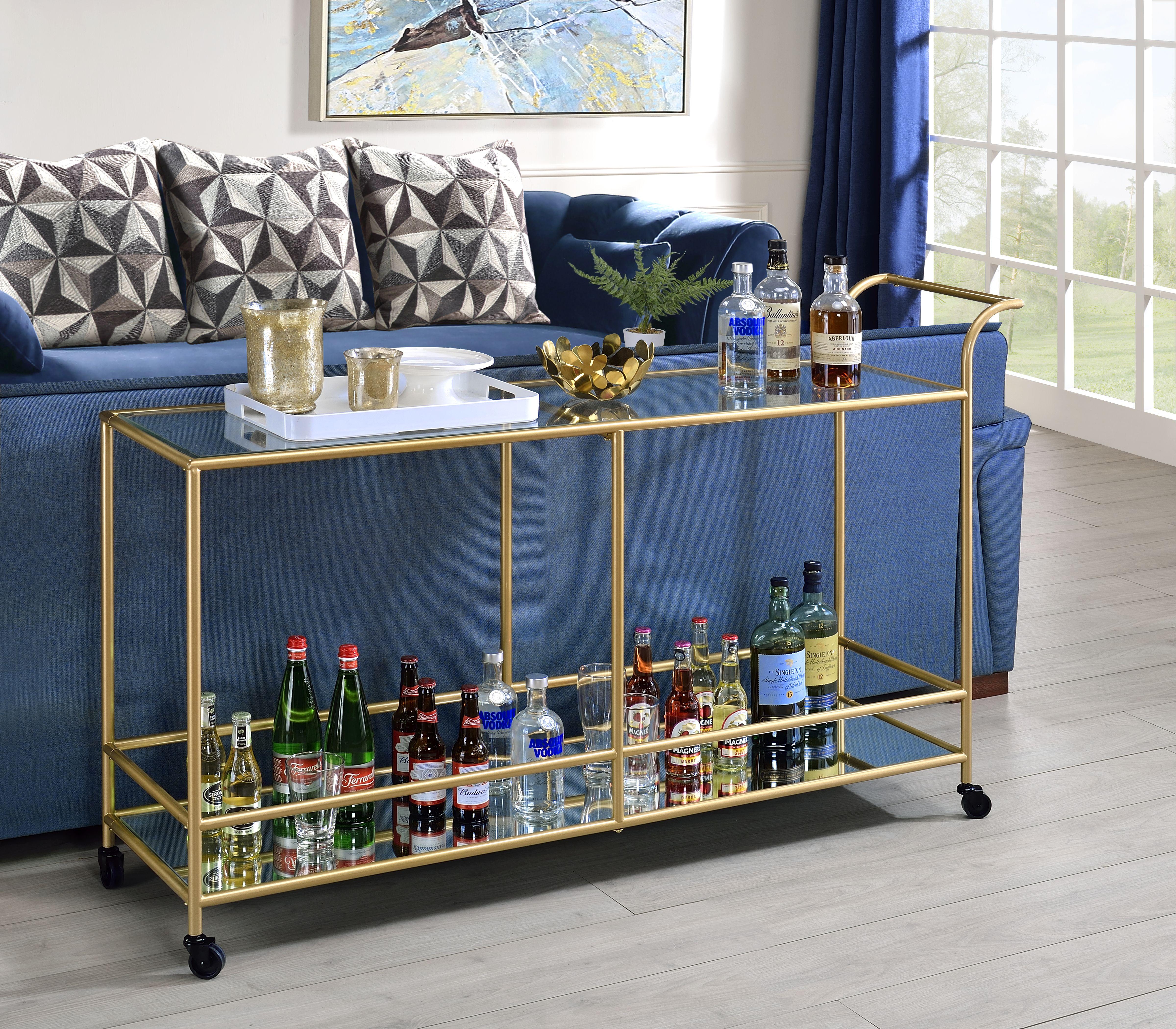 Kenda Clear Glass, Mirrored & Gold Serving Cart - Luxury Home Furniture (MI)