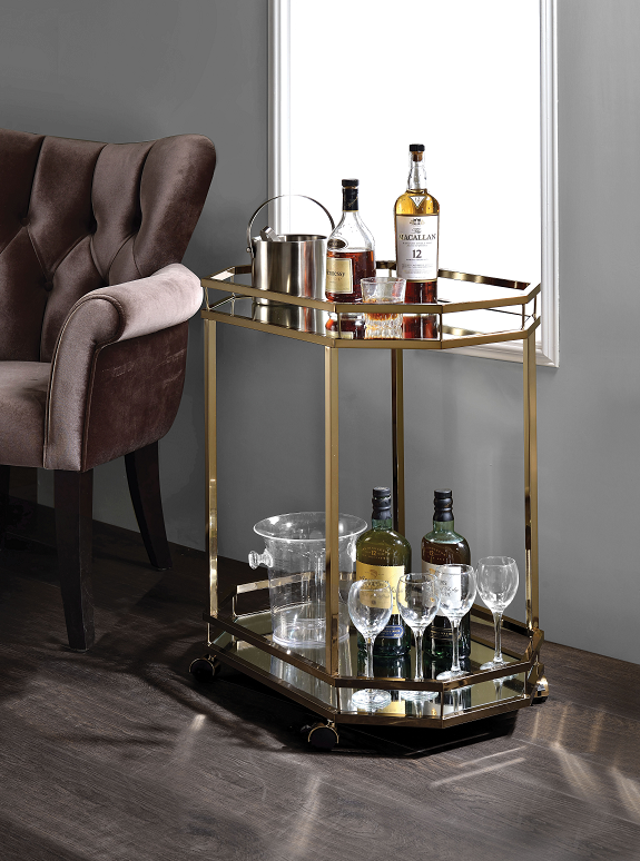 Lacole Champagne & Mirror Serving Cart - Luxury Home Furniture (MI)