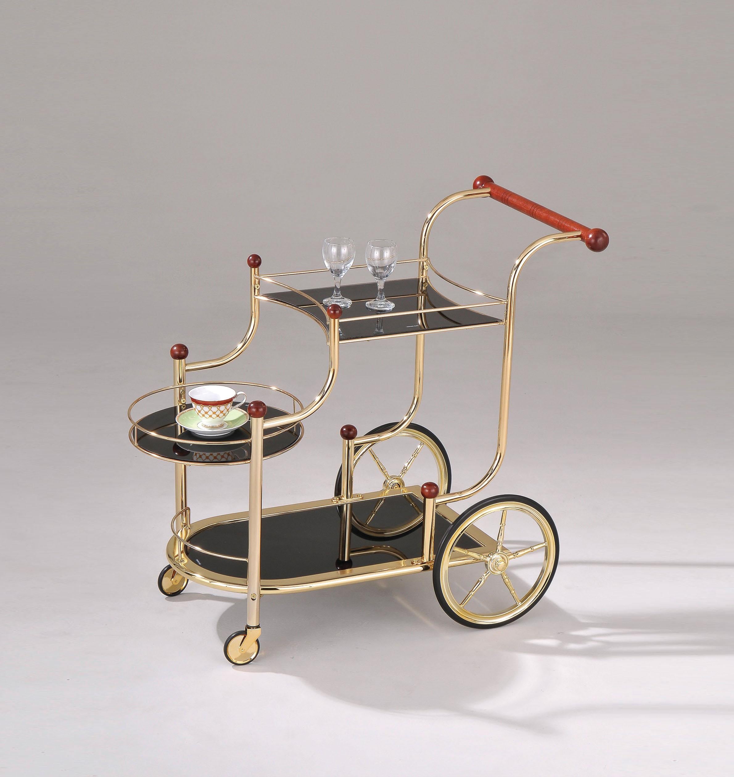 Lacy Gold Plated & Black Glass Serving Cart - Luxury Home Furniture (MI)