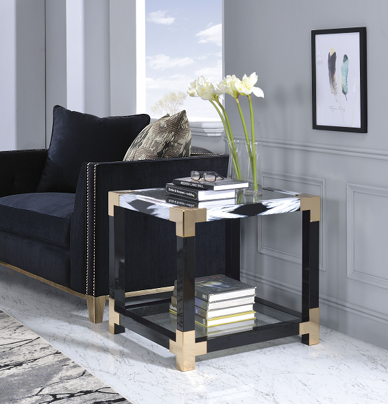Lafty White Brushed & Clear Glass End Table - Luxury Home Furniture (MI)