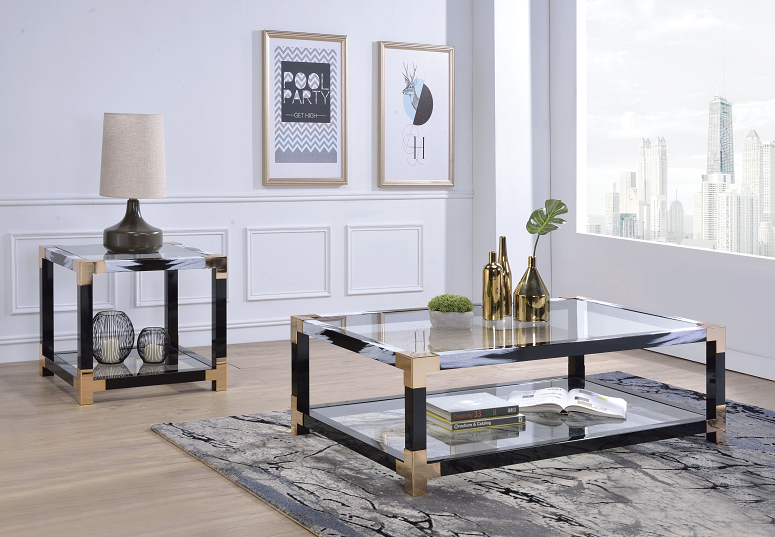 Lafty White Brushed & Clear Glass Coffee Table - Luxury Home Furniture (MI)
