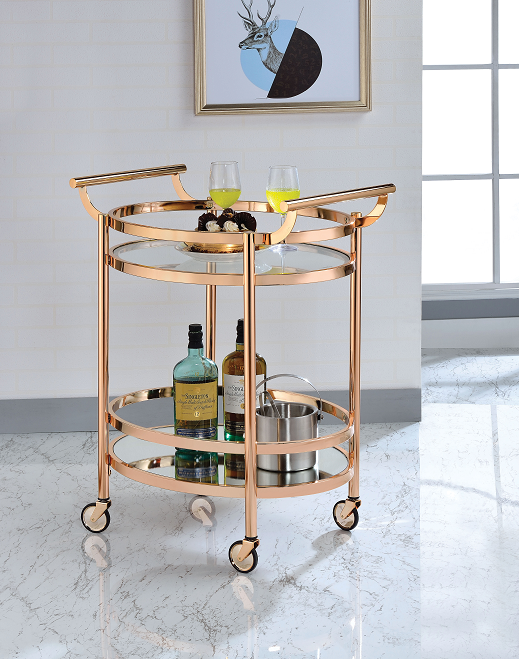 Lakelyn Rose Gold & Clear Glass Serving Cart - Luxury Home Furniture (MI)